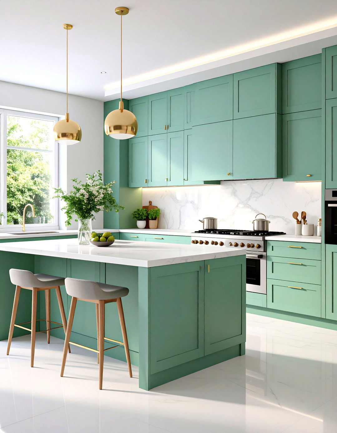Vintage Inspired Sage Green Kitchen with Retro Appliances and Checkered Floors - 20 Sage Green Kitchen Ideas