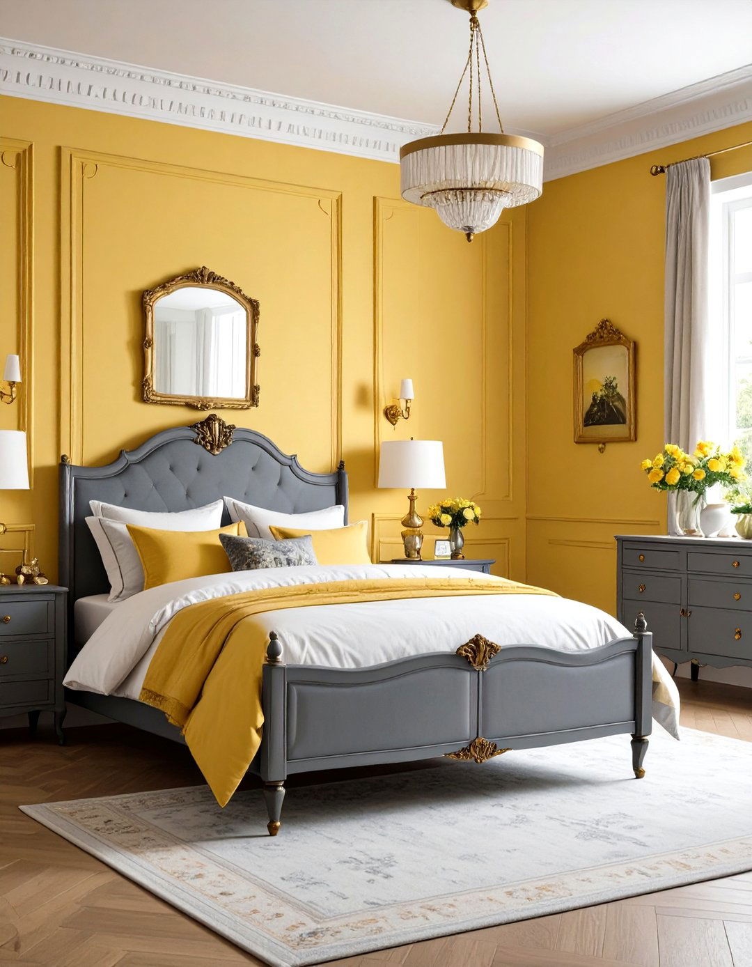 Vintage Inspired Yellow and Grey Bedroom Romance - 20 Yellow and Grey Bedroom Ideas