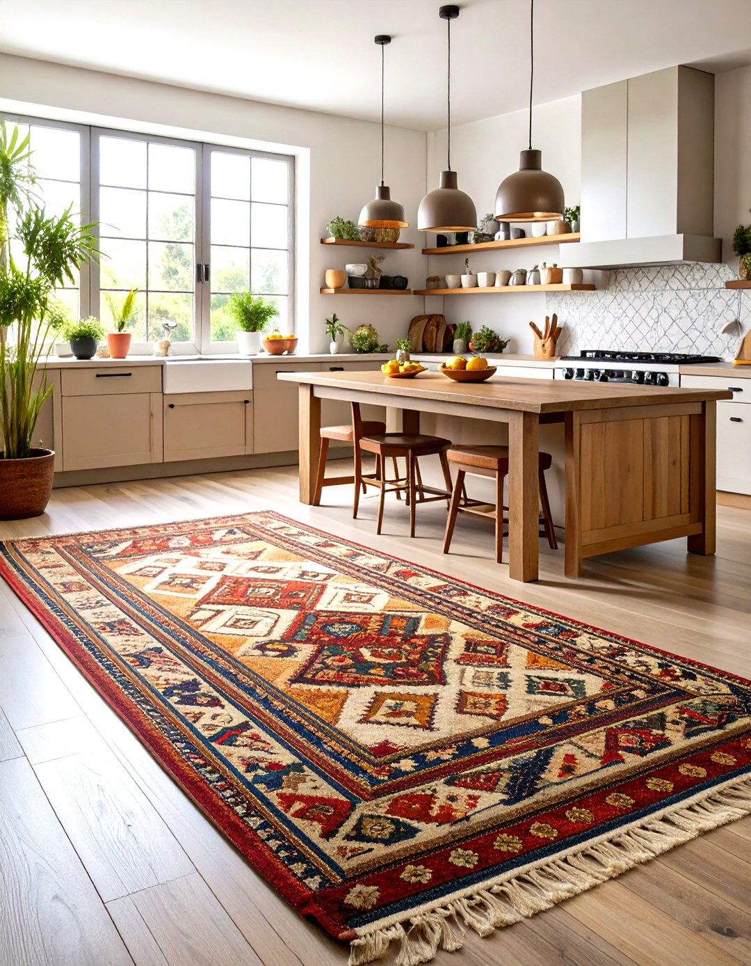 Vintage Kilim Runner Adds Softness Underfoot - 20 Earthy Kitchen Ideas