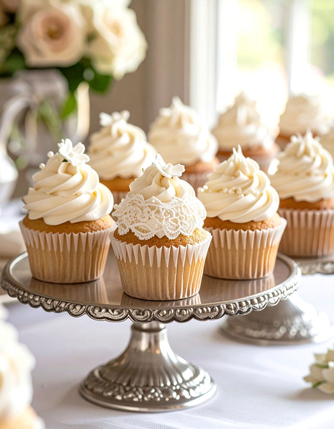 Vintage Lace Wedding Cupcakes with Edible Lace Details - 20 Wedding Cupcake Ideas