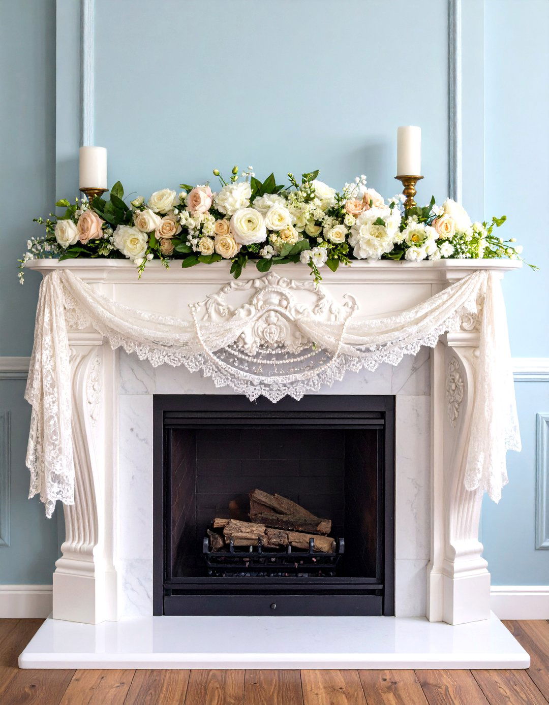 Vintage Lace and Pearl Mantel Garland - 20 Mantel Garland Ideas