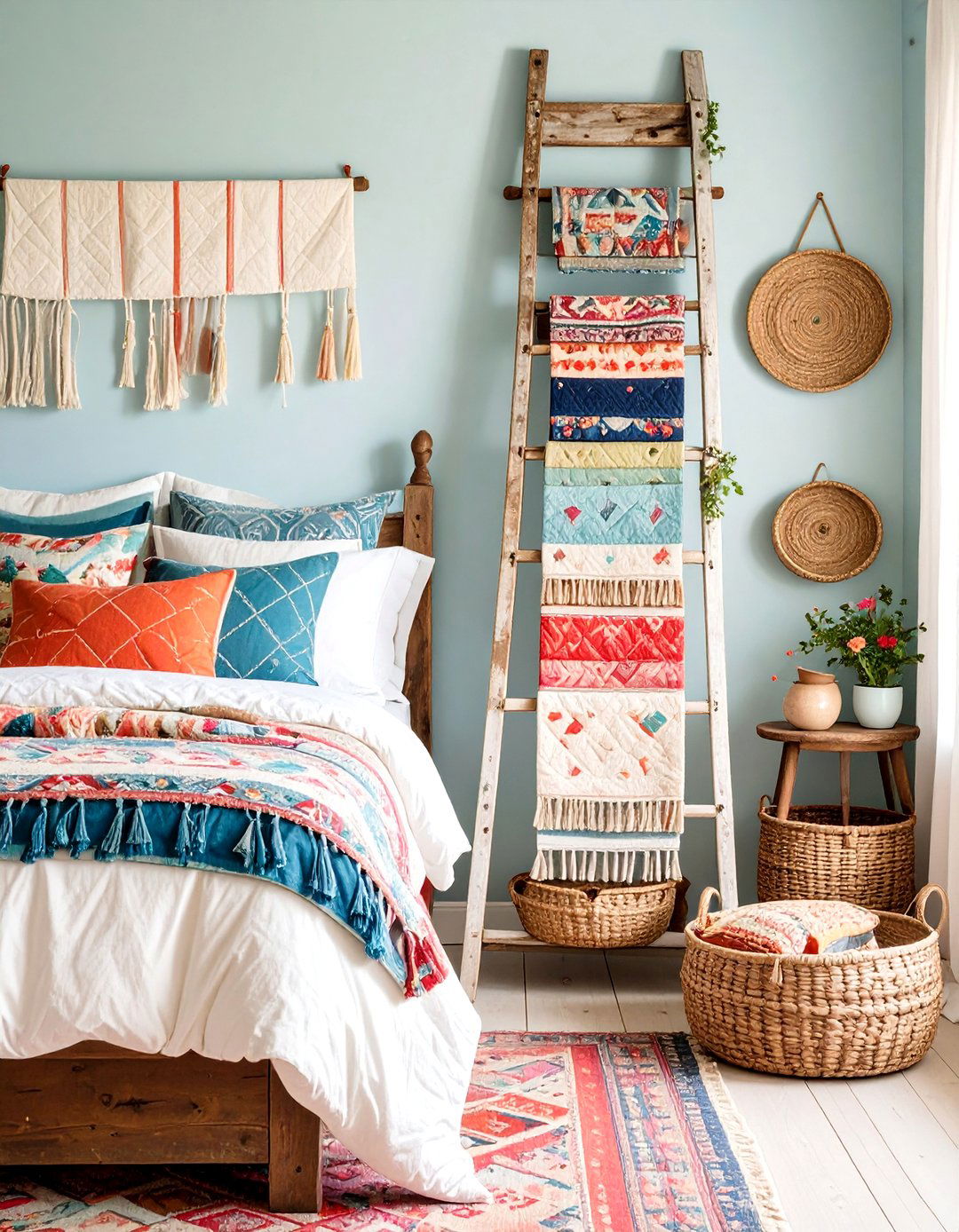 Vintage Ladder Decorative Display Stand - 20 Rustic Wall Decor Ideas