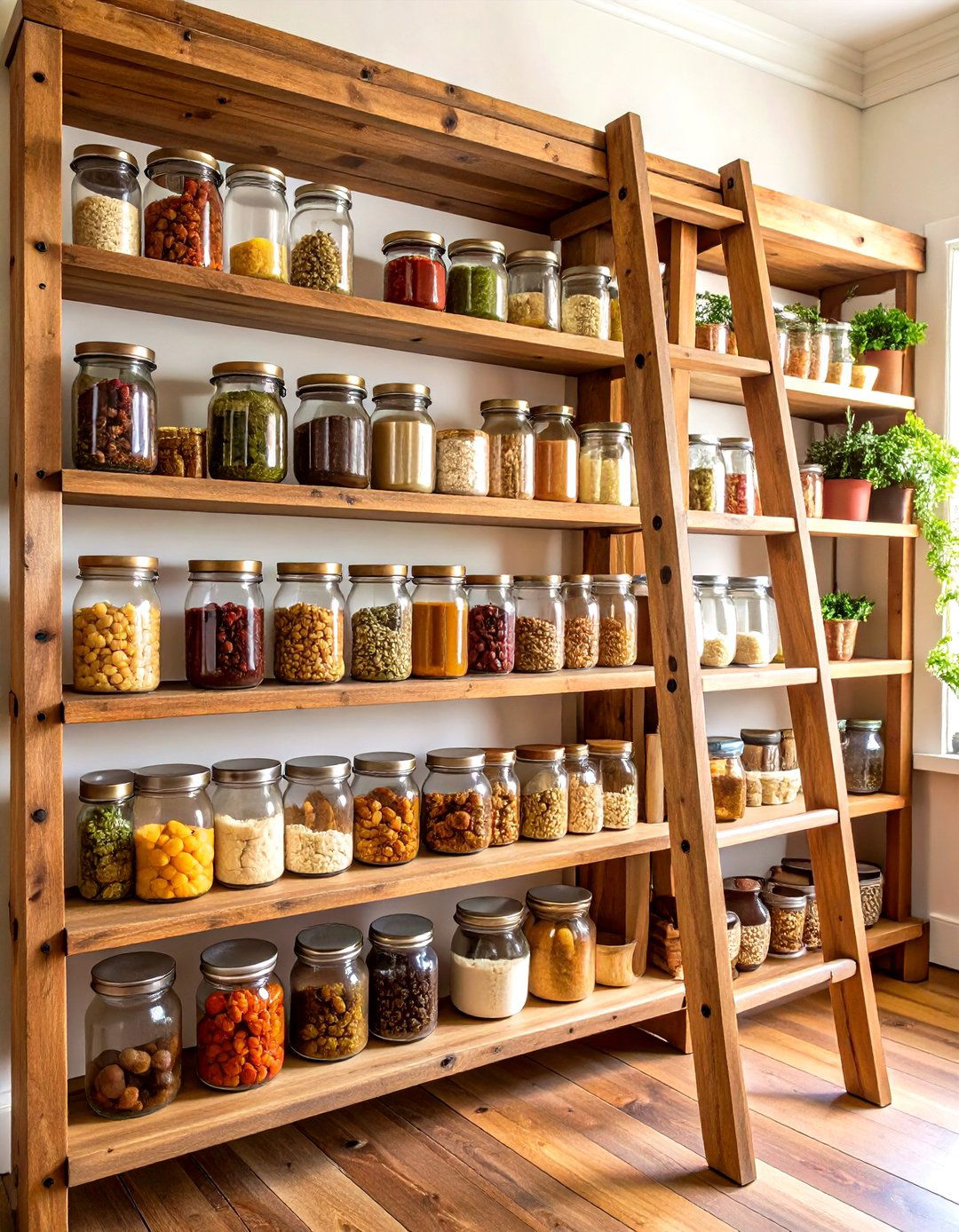 Vintage Ladder Pantry Shelving Display - 20 Pantry Shelving Ideas