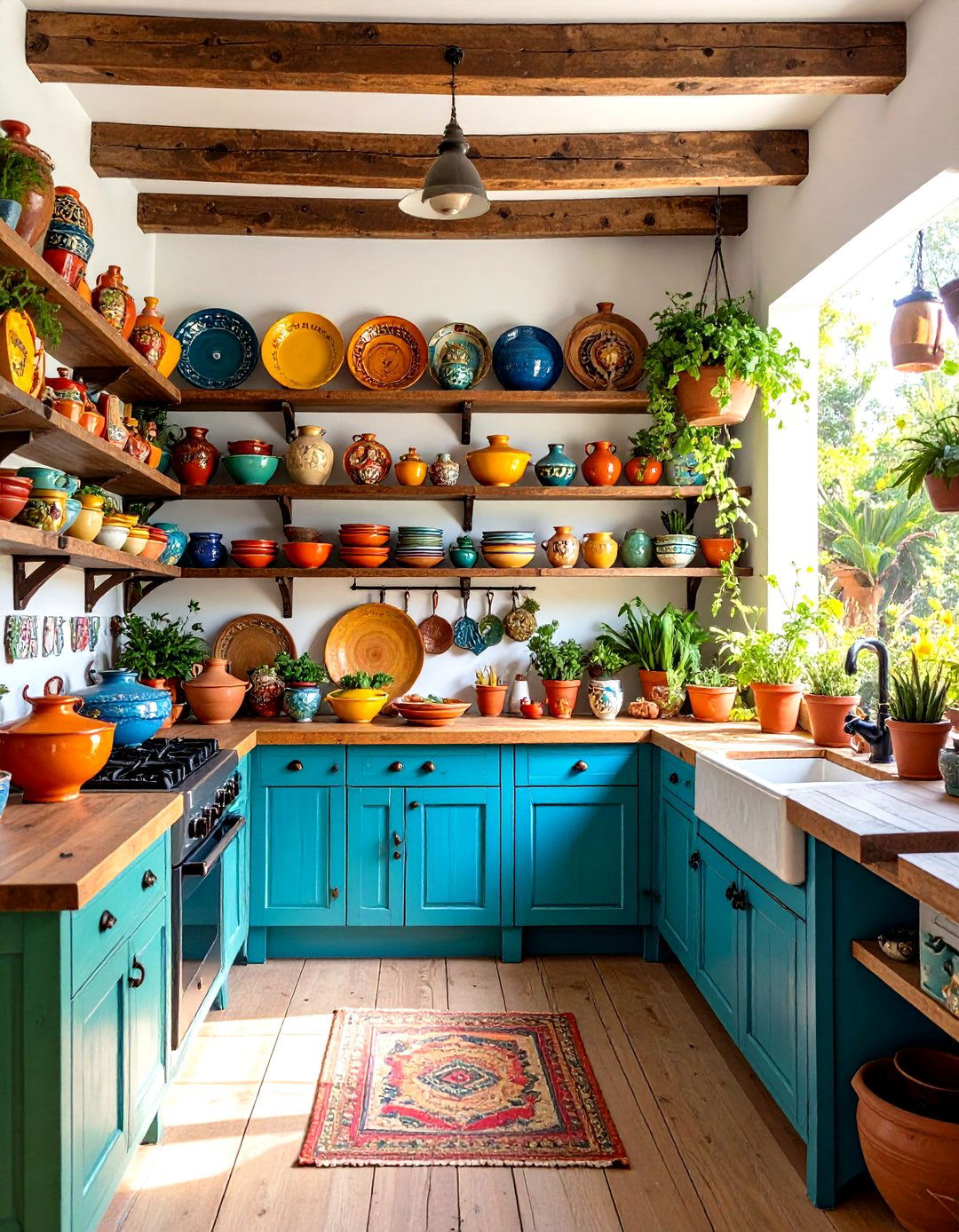 Vintage Mexican Kitchen with Pottery Display Features - 20 Mexican Kitchen Ideas