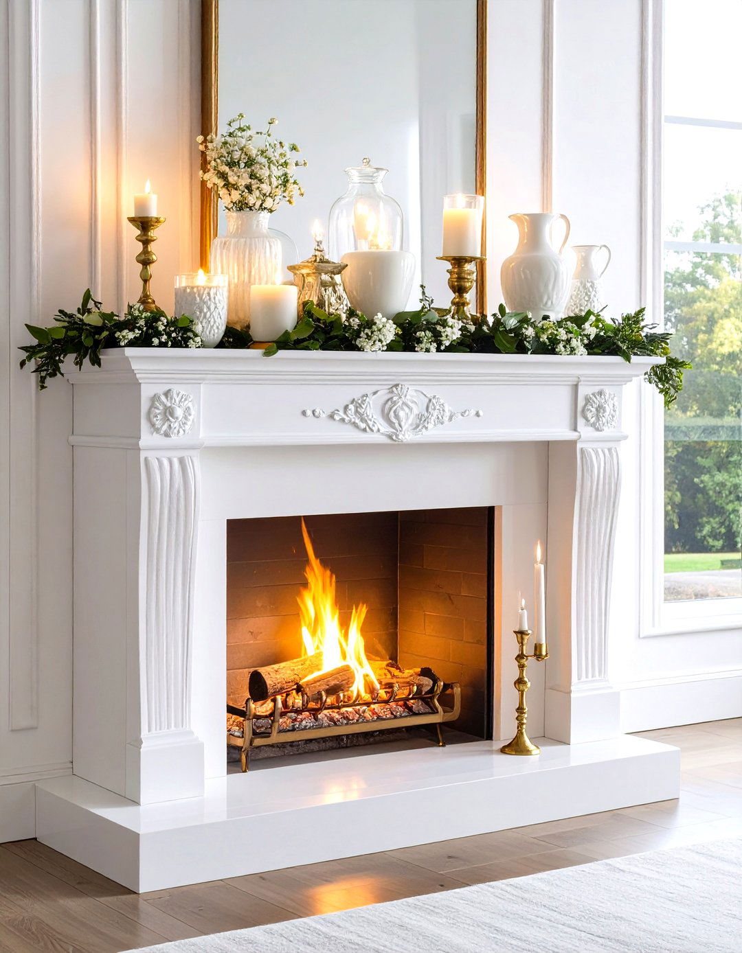Vintage Milk Glass and Brass Mantel - 20 Fall Mantel Decor Ideas