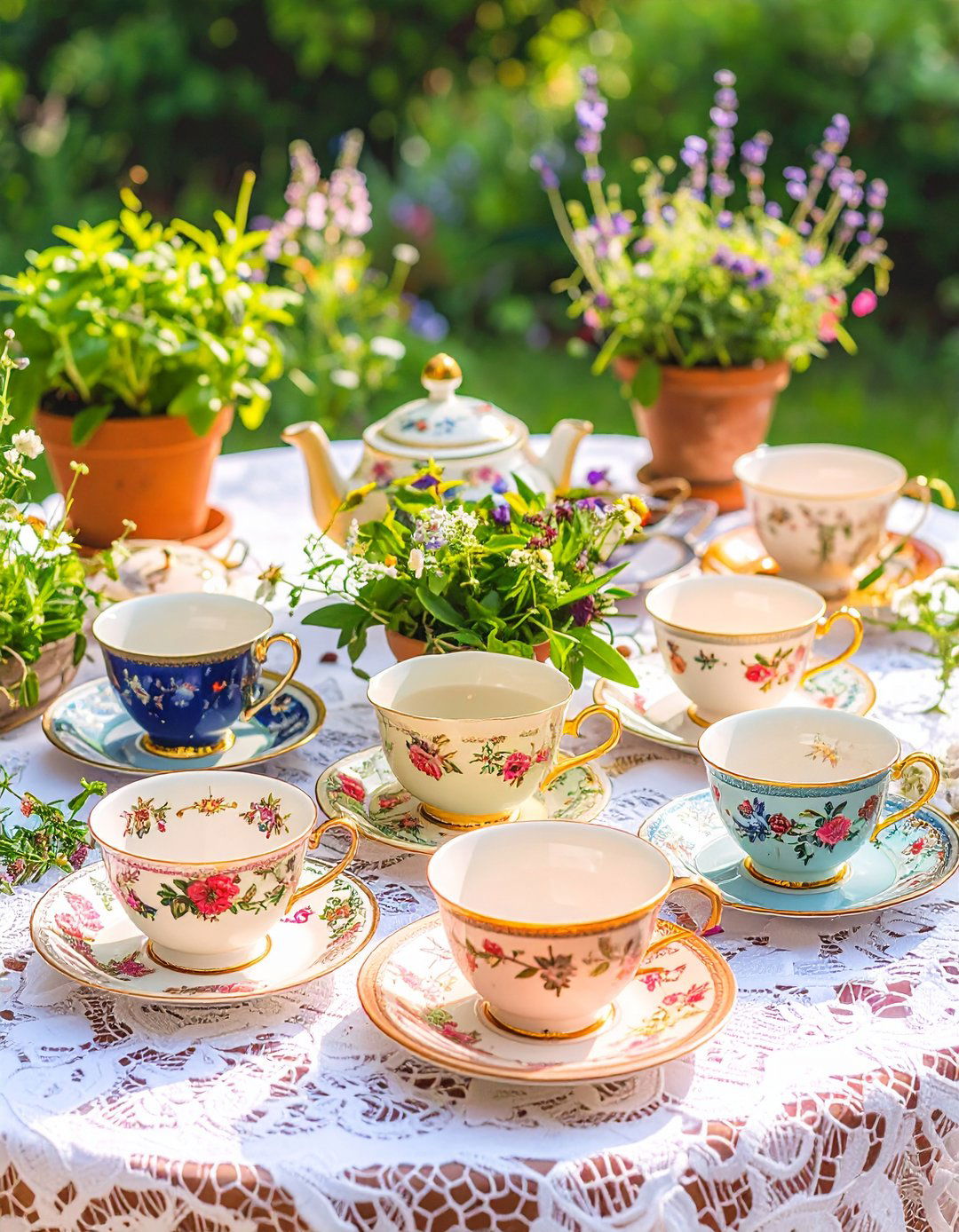 Vintage Mismatched China for Whimsical Garden Wedding Tea Time - 20 Garden Wedding Ideas
