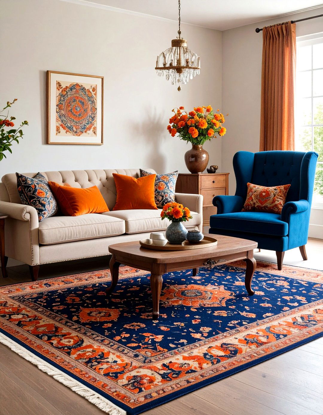 Vintage Orange and Blue Living Room - 20 orange and blue living room ideas
