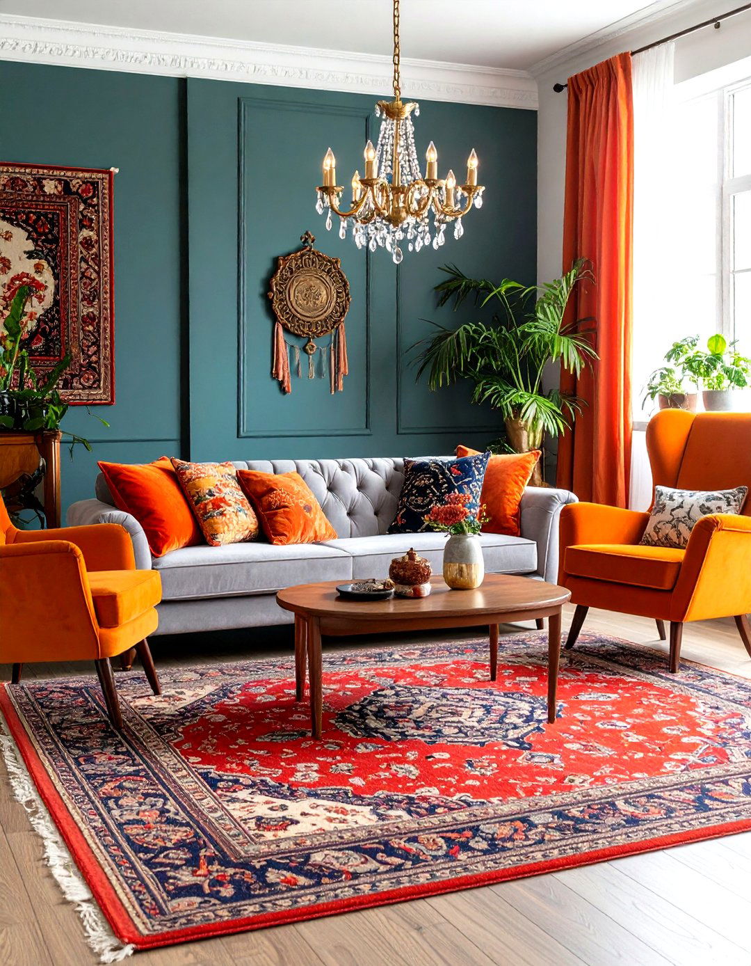 Vintage Orange and Grey Living Room with Antique Treasures - 20 Orange and Grey Living Room Ideas