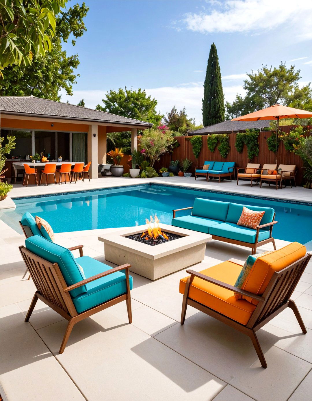 Vintage Retro Pool Patio with Mid Century Modern Flair - 20 Pool Patio Ideas