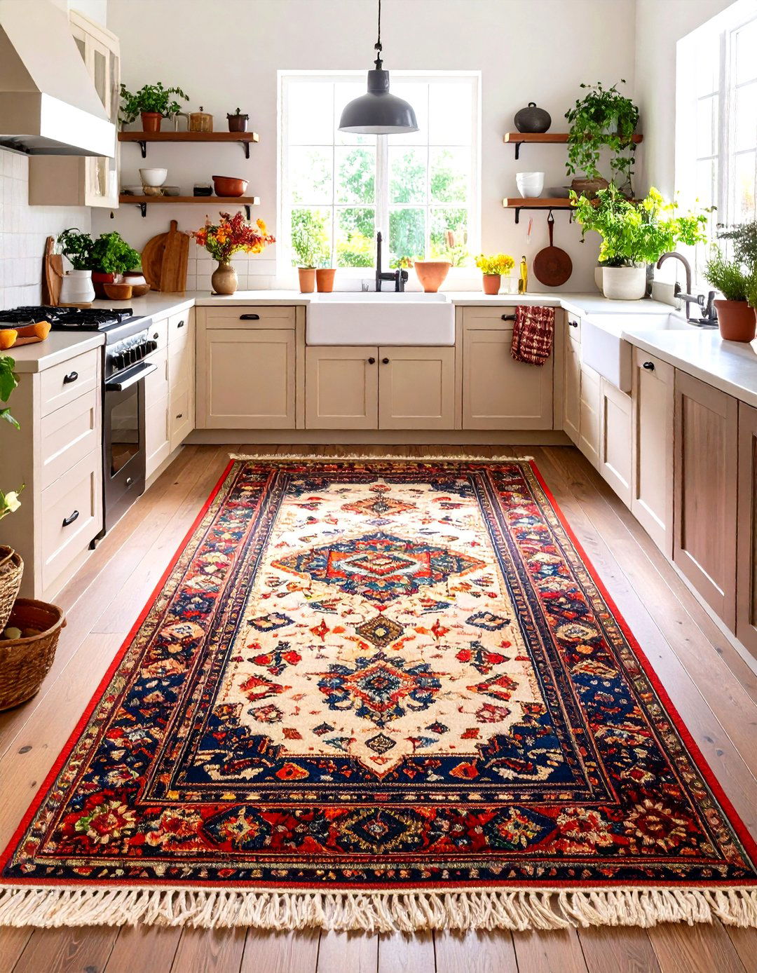 Vintage Rug Brings Softness to Kitchen Floors - 20 Cozy Kitchen Ideas