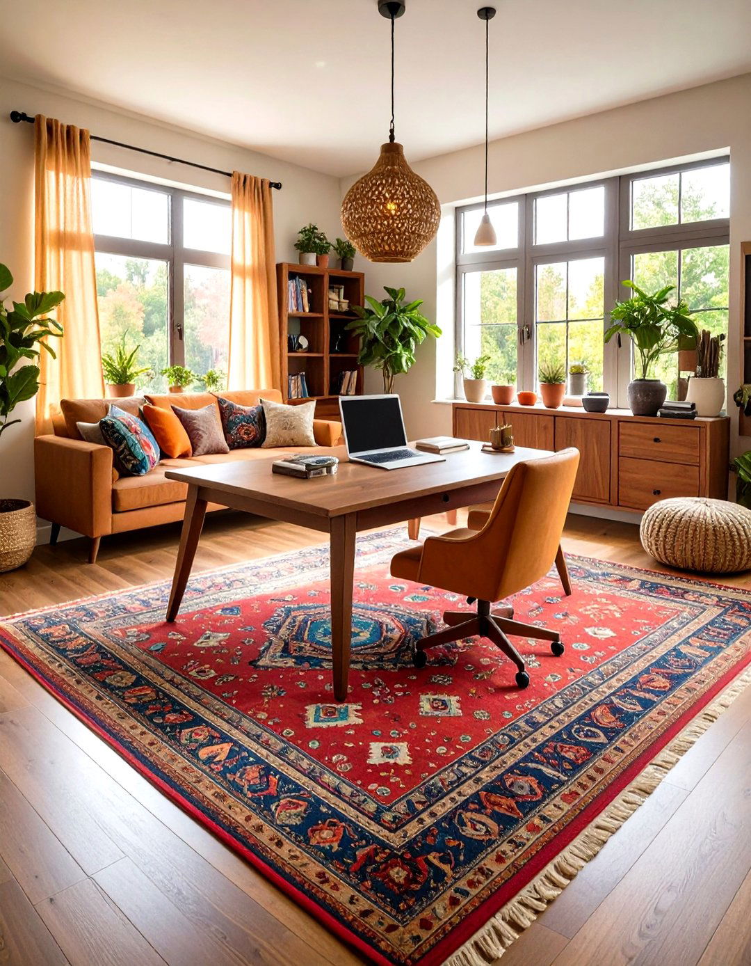 Vintage Rug to Ground Your Bohemian Home Office - 20 Bohemian Home Office Ideas