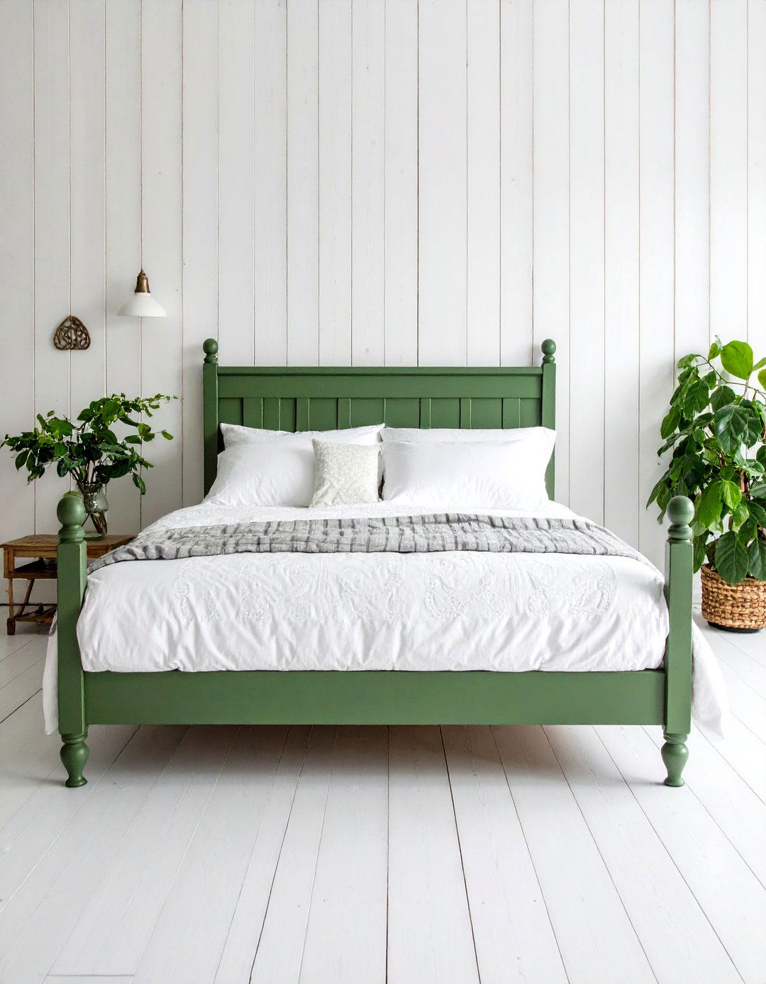 Vintage Sage Iron Bed for Timeless Character - 20 Green and White Bedroom Ideas