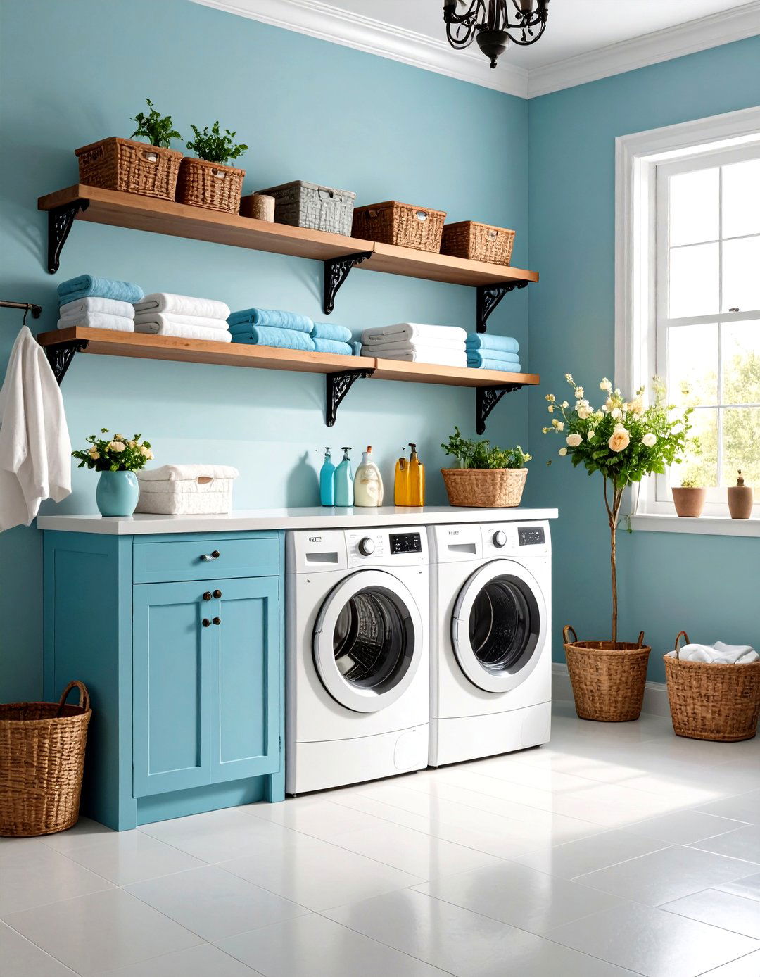 Vintage Style Laundry Room Shelf with Decorative Brackets - 20 Laundry Room Shelf Ideas