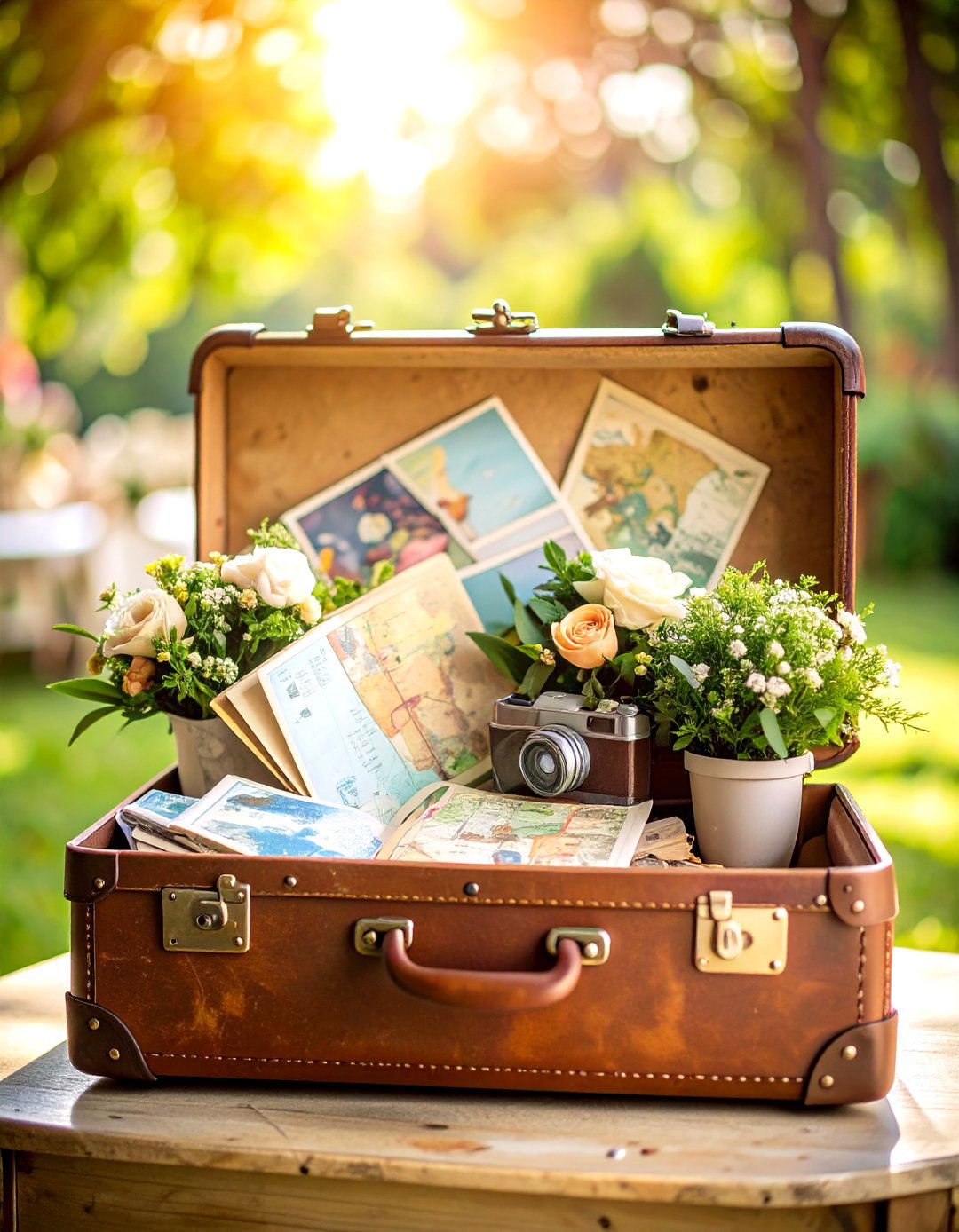 Vintage Suitcase Wedding Welcome Sign with Travel Inspired Details - 20 Wedding Welcome Sign Ideas