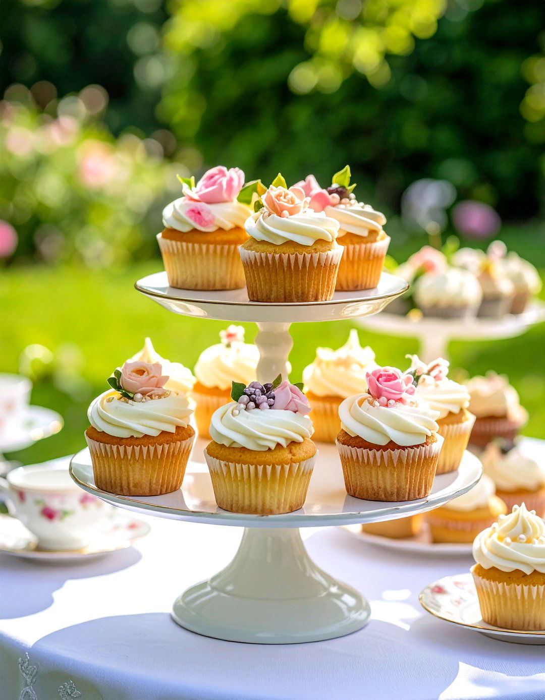 Vintage Tea Party Wedding Cupcakes with Lace and Pearls - 20 Wedding Cupcake Ideas