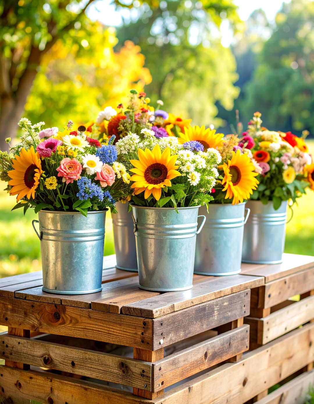 Vintage Tin Bucket Rustic Wedding Centerpieces with Seasonal Blooms - 20 Rustic Wedding Centerpieces