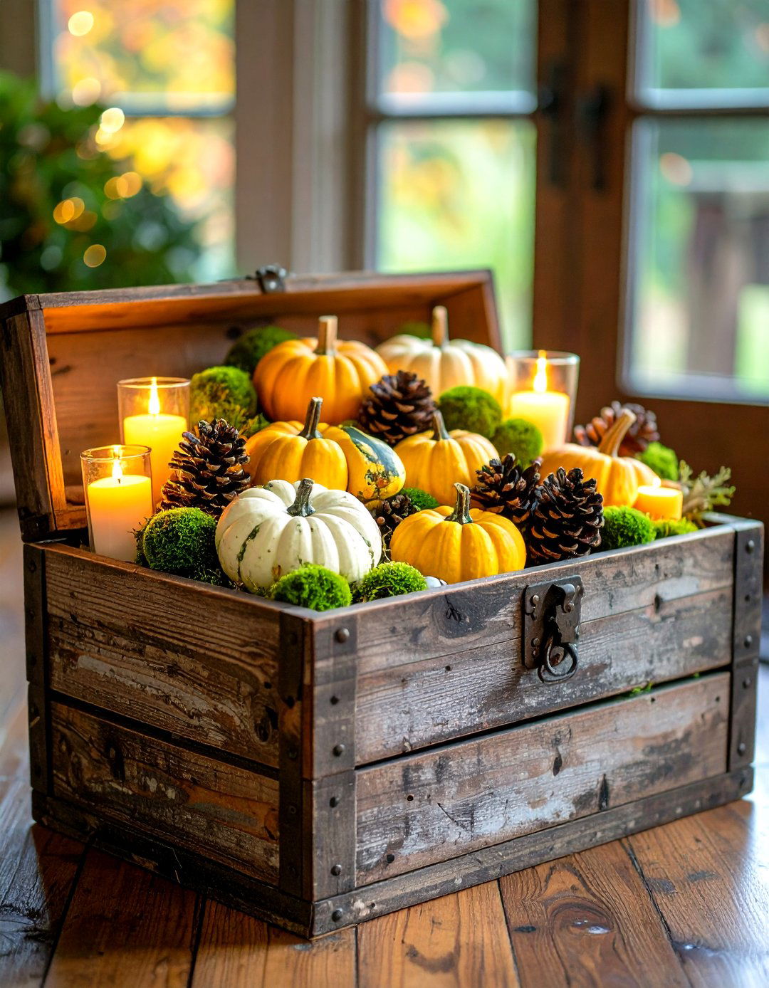 Vintage Toolbox Centerpiece Beside the Door - 20 Front Door Fall Decor Ideas