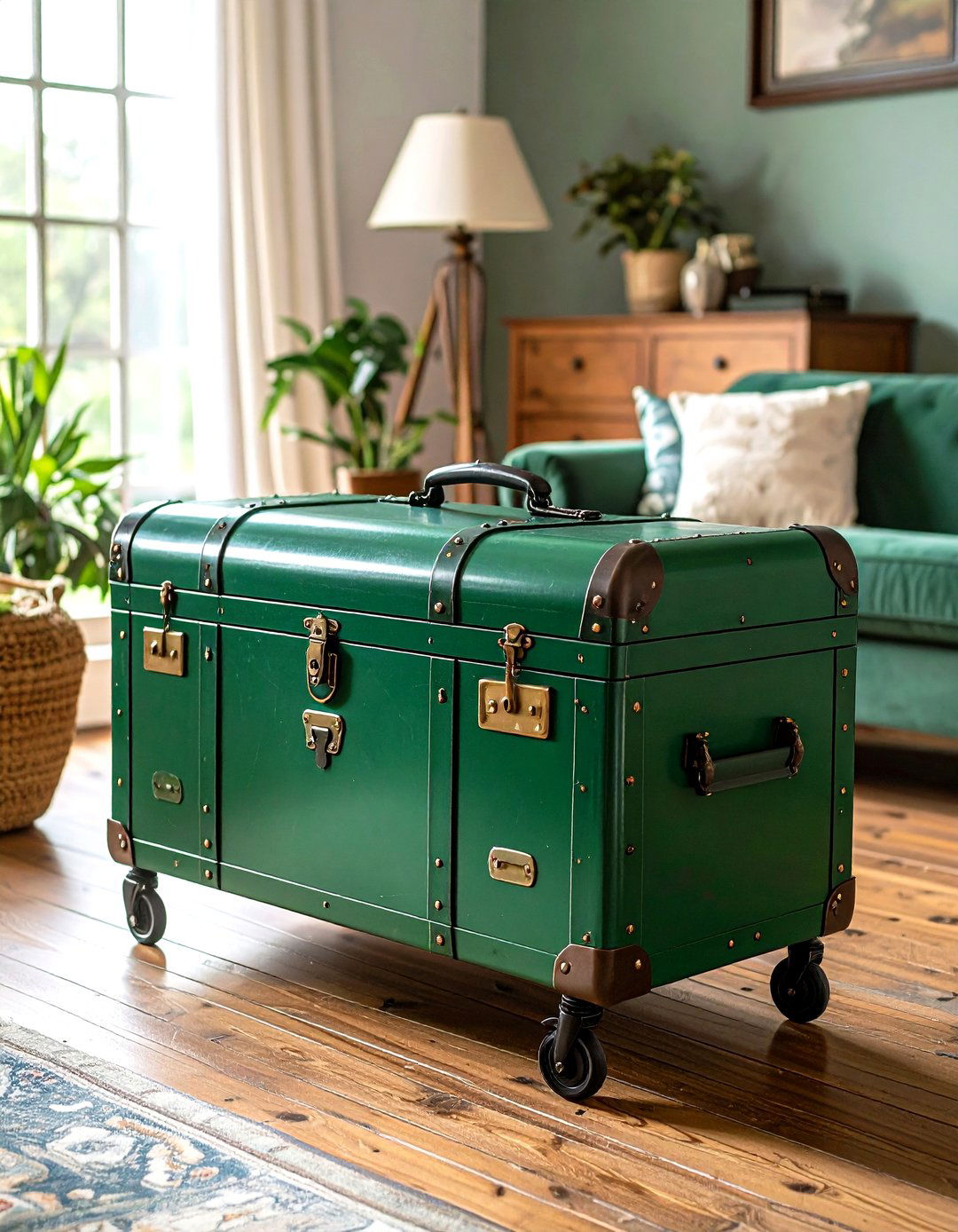 Vintage Trunk Coffee Table Adds Character to the Farmhouse Living Room - 20 Farmhouse Living Room Ideas