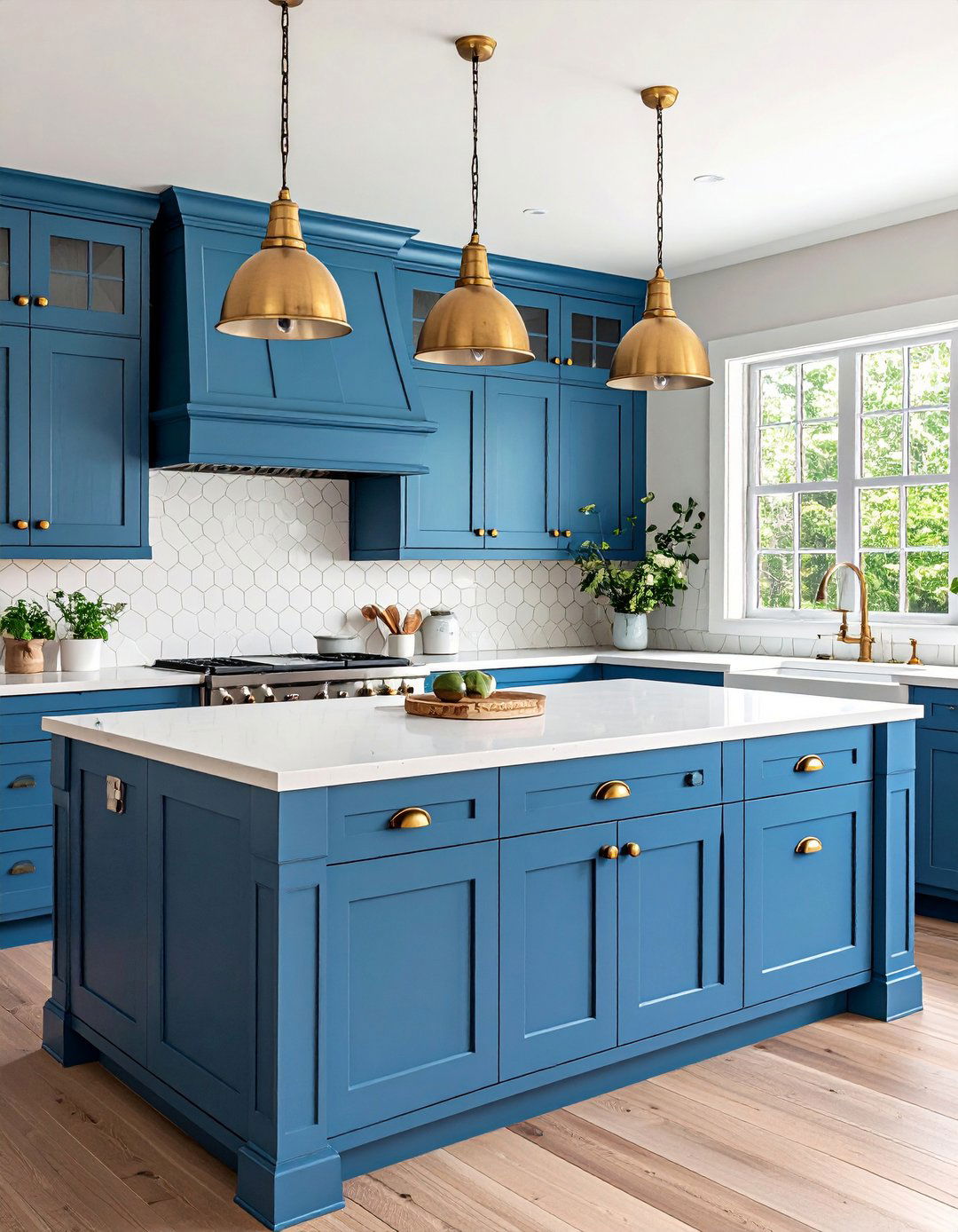 Vintage Two Tone Blue Cabinets and White Counters - 20 Blue and White Kitchen Ideas