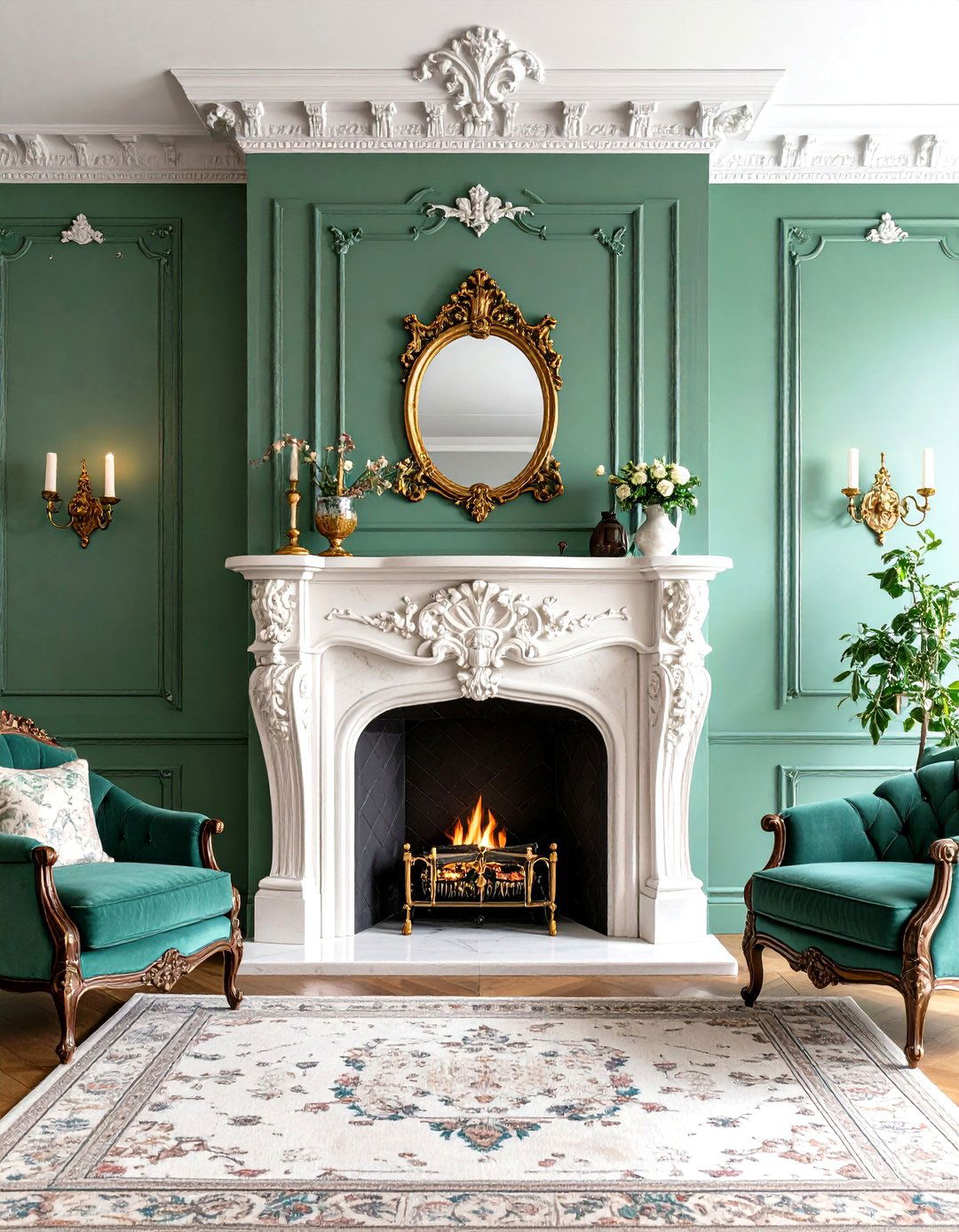 Vintage White Stone Fireplace with Period Details - 20 White Stone Fireplace Ideas