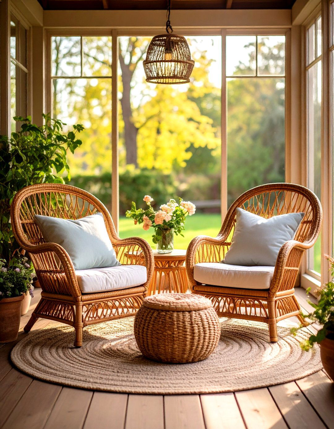 Vintage Wicker Seating Nods to Porch Heritage - 20 Farmhouse Sunroom Ideas