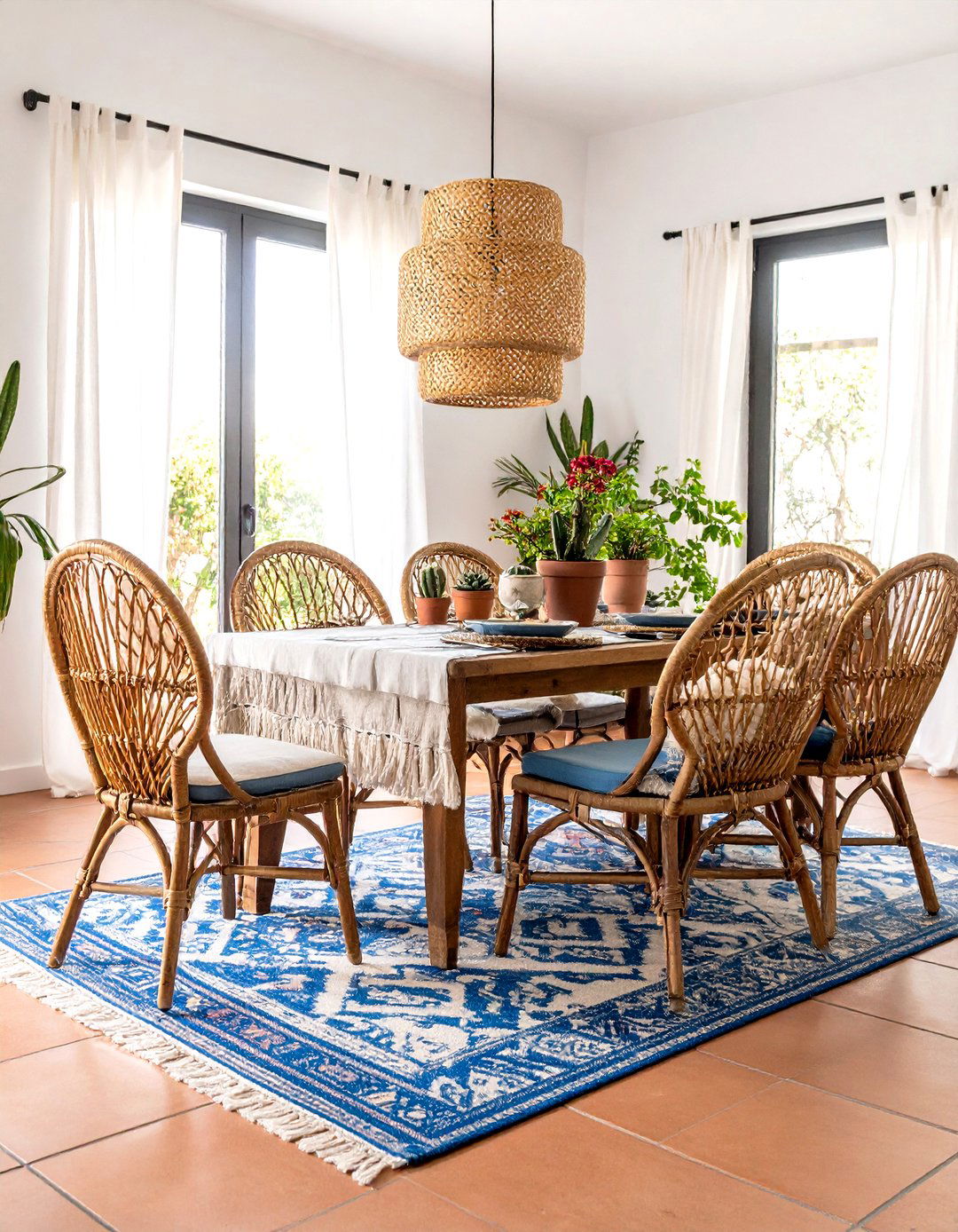 Vintage Wicker and Terracotta Spanish Dining Mix - 20 spanish style dining room ideas