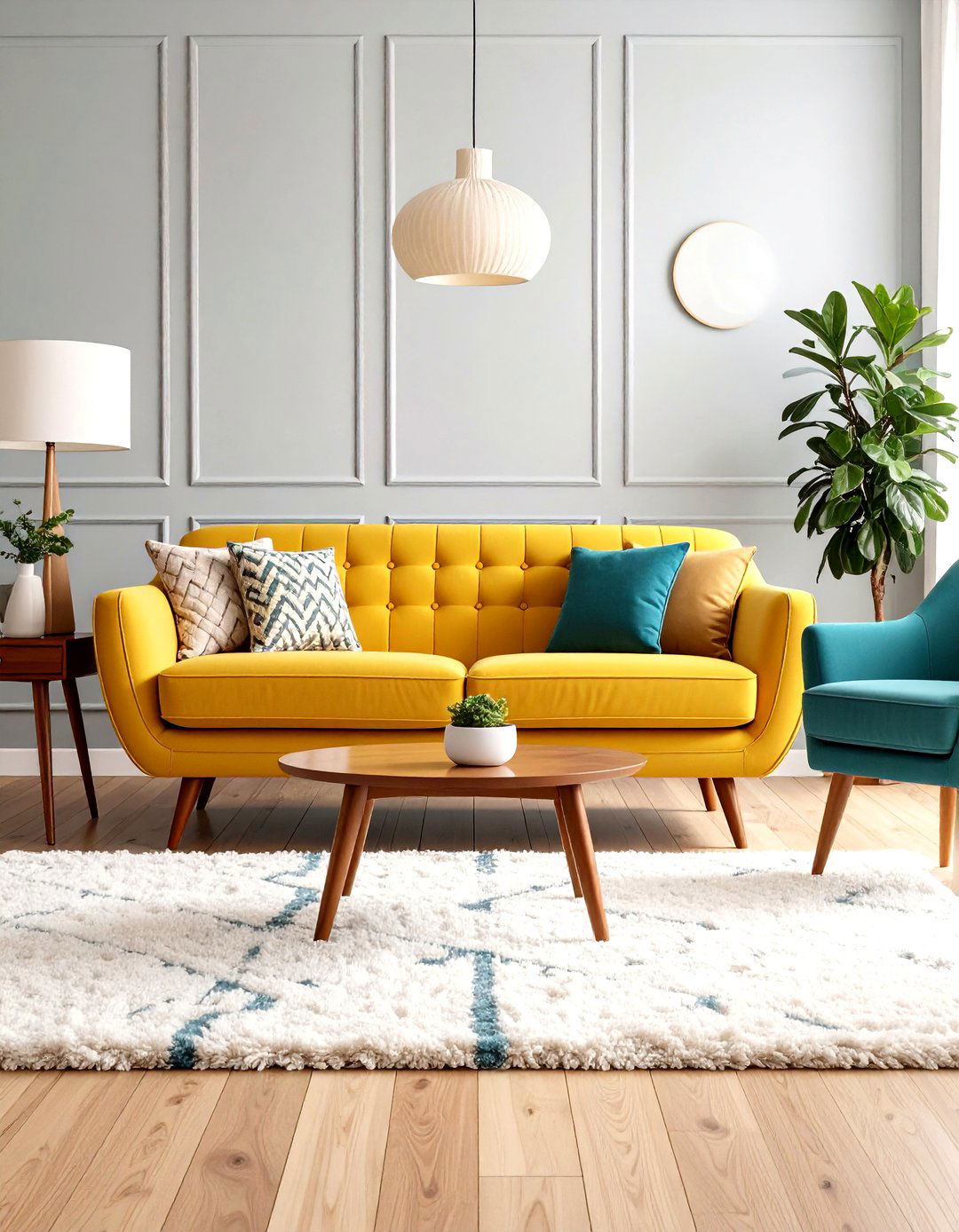 Vintage Yellow Couch with Mid Century Modern Furniture - 20 Yellow Couch Living Room Ideas