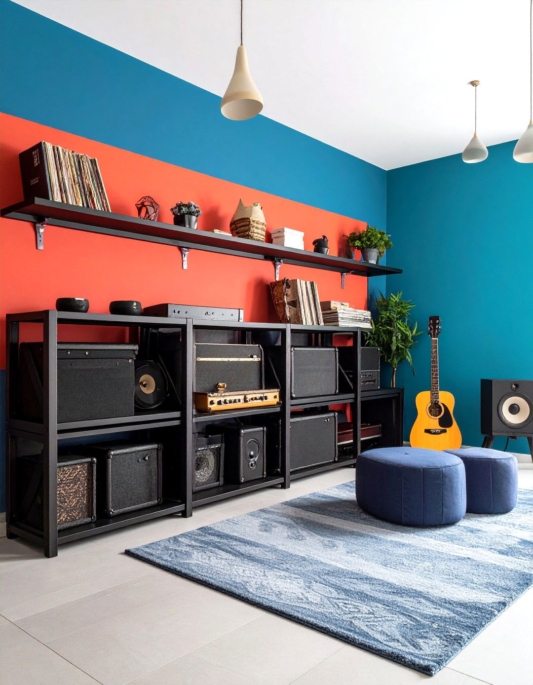Vinyl and Amp Storage Corner - 20 Guitar Room Ideas