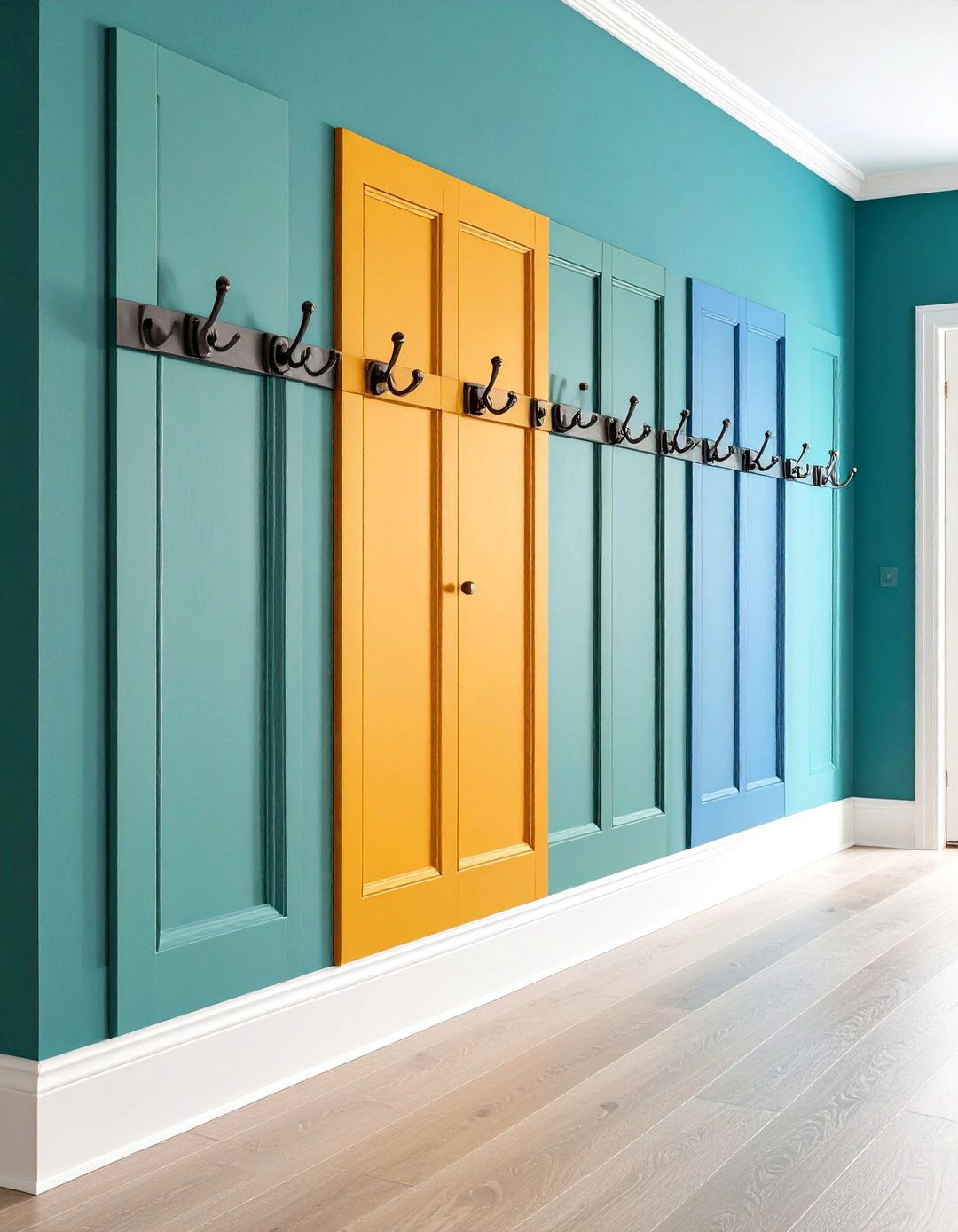 Wainscoting with Integrated HooksPeg Rail - 20 Wainscoting Entryway Ideas