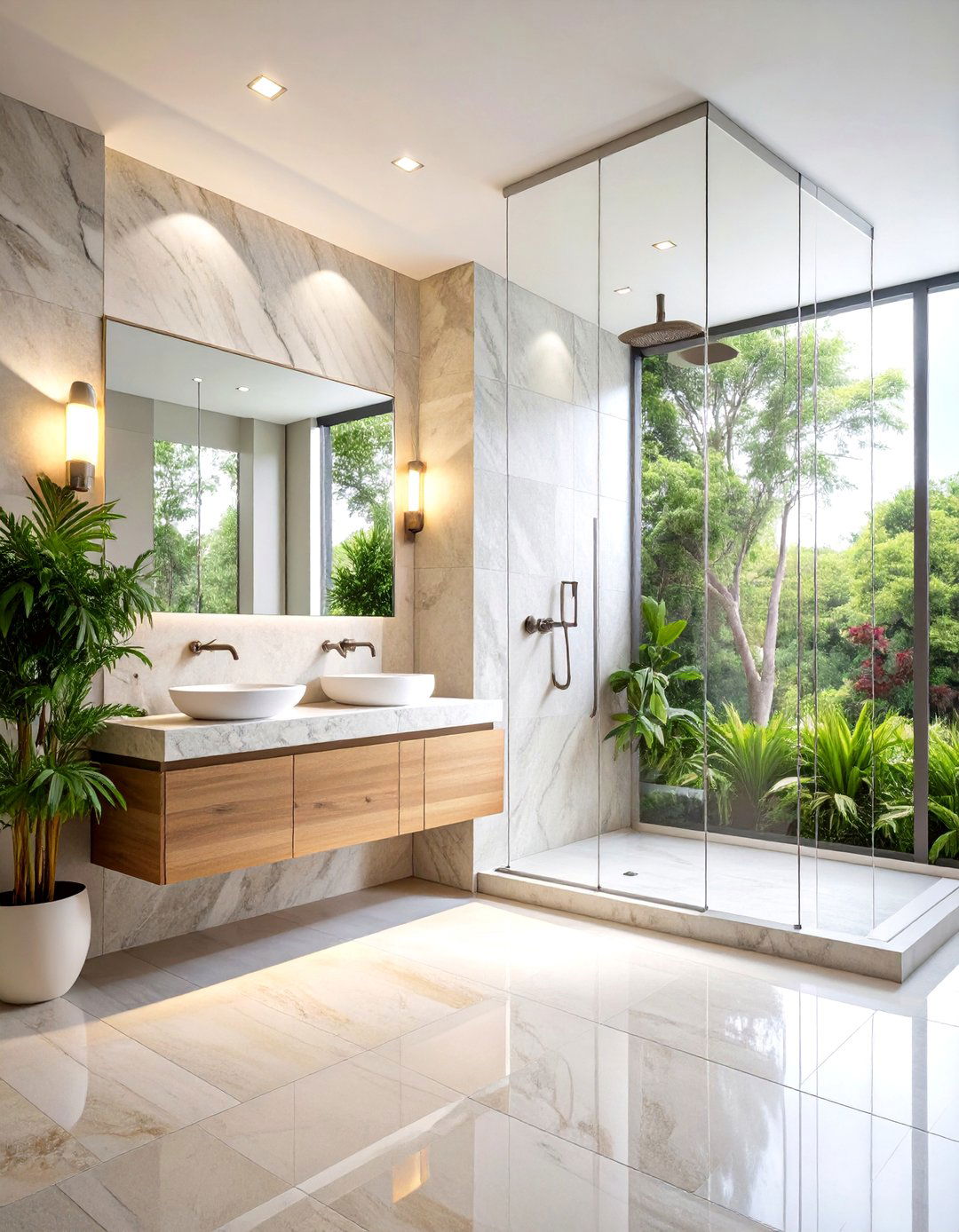 Walk In Double Shower with Built In Bench - 20 Double Shower Ideas