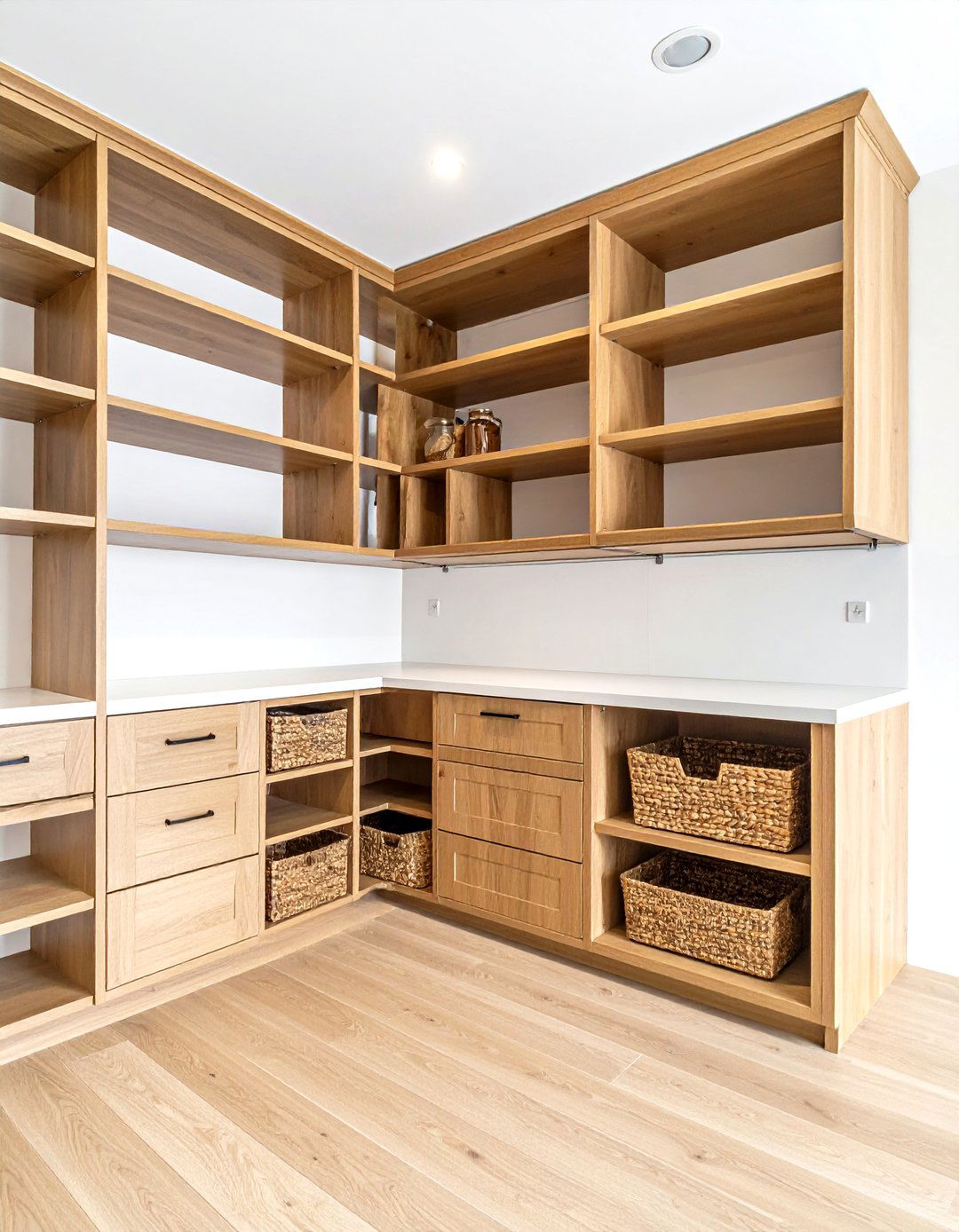Walk In Kitchen Pantry with Custom Corner Shelving - 20 Kitchen Pantry Ideas