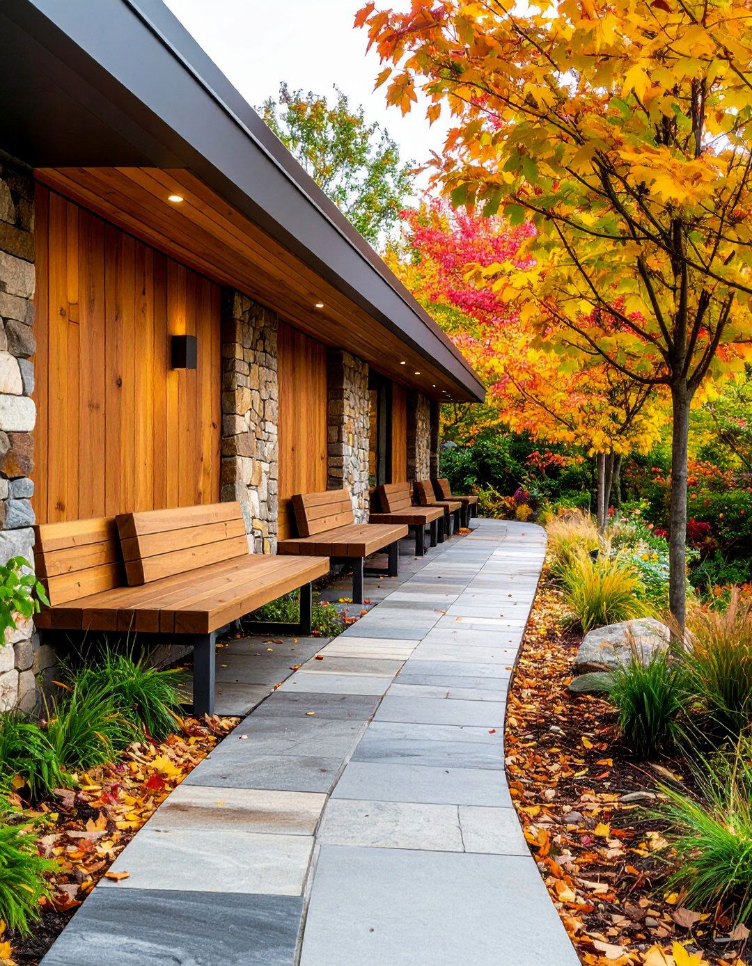 Walkway with Built In Seating Nooks - 20 Front Walkway Ideas
