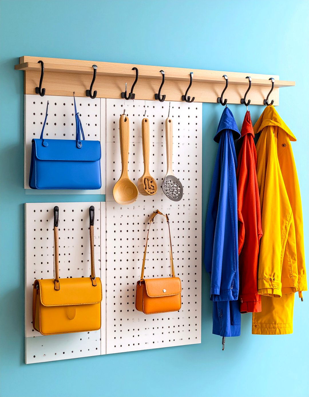 Wall Mounted Hooks and Pegboards - 20 Tiny House Storage Ideas