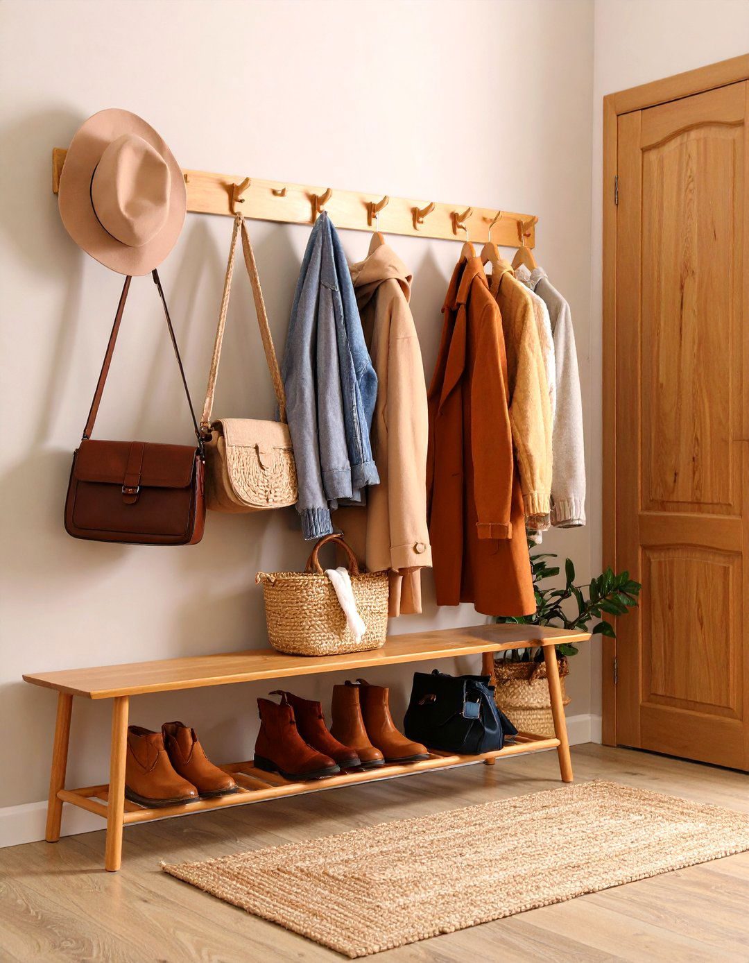 Wall Mounted Peg Rails - 20 Scandinavian Entryway Ideas