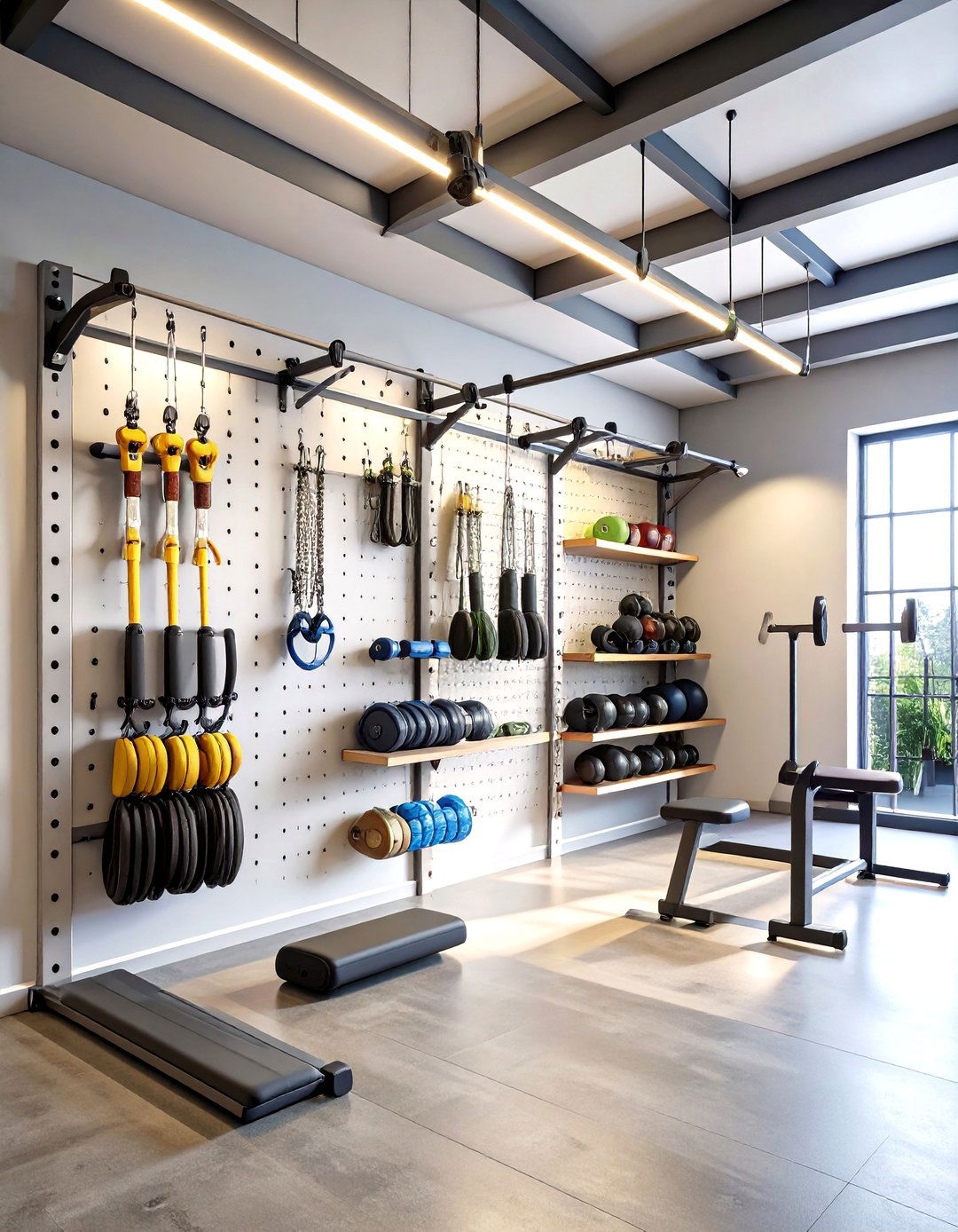 Wall Mounted Storage for a Clutter Free Home Gym - 20 Home Gym Ideas