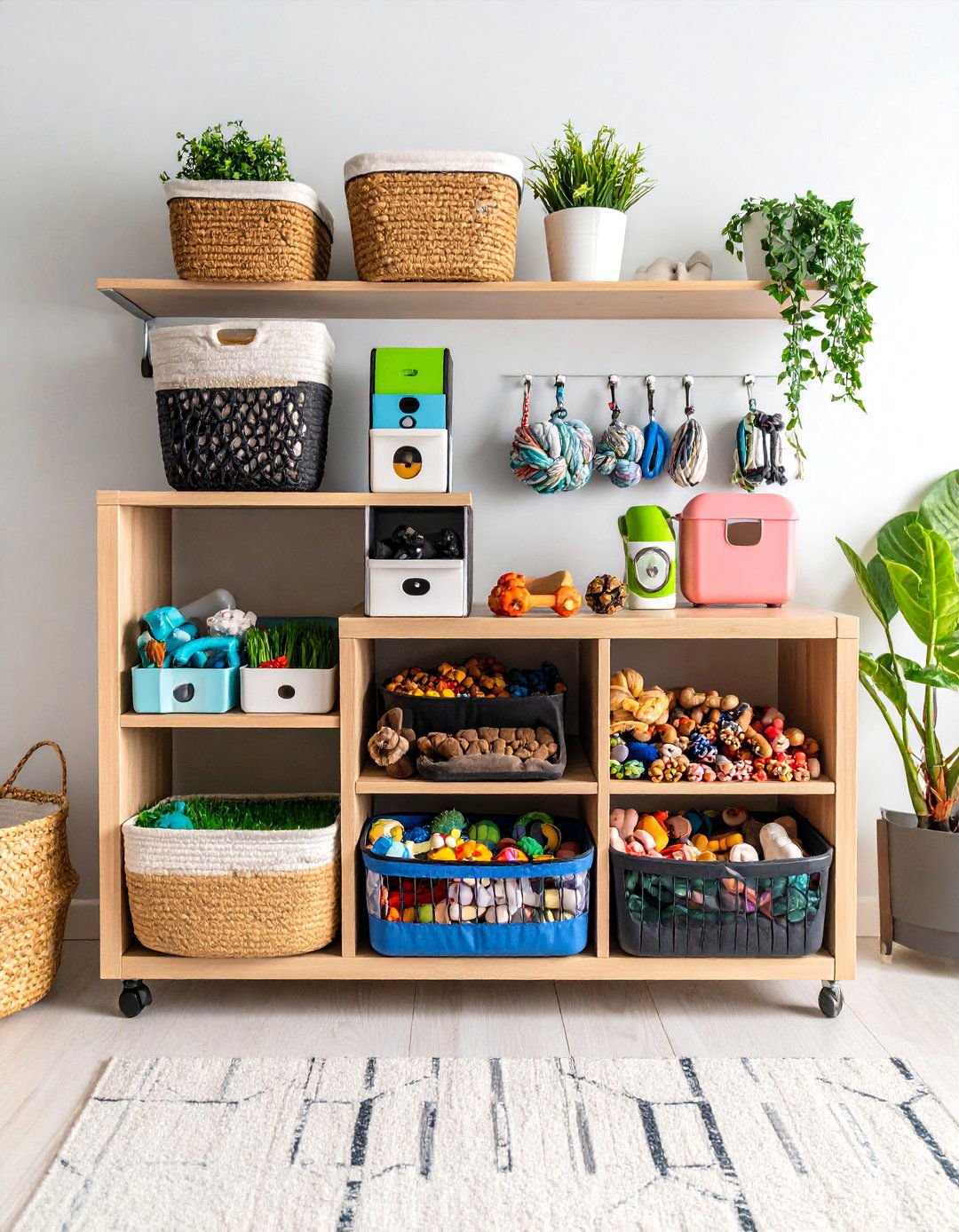 Wall Mounted Toy Storage Keeps the Dog Room Tidy - 20 Dog Room Ideas