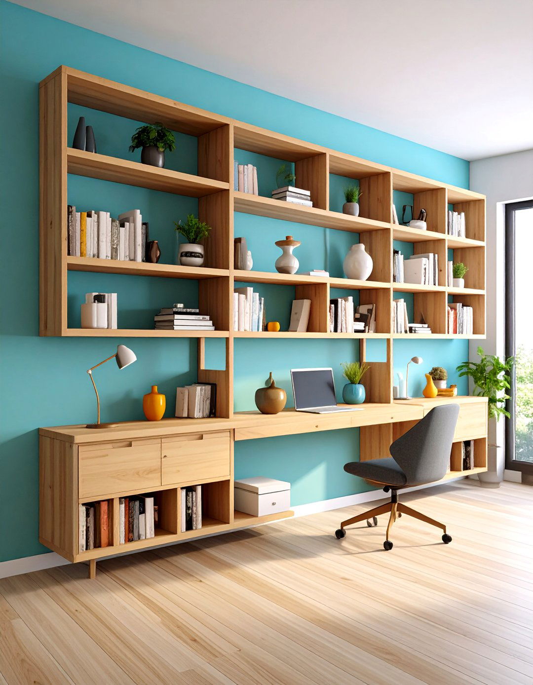 Wall to Wall Bookcase Creates a Statement Backdrop - 20 Bedroom Shelving Ideas