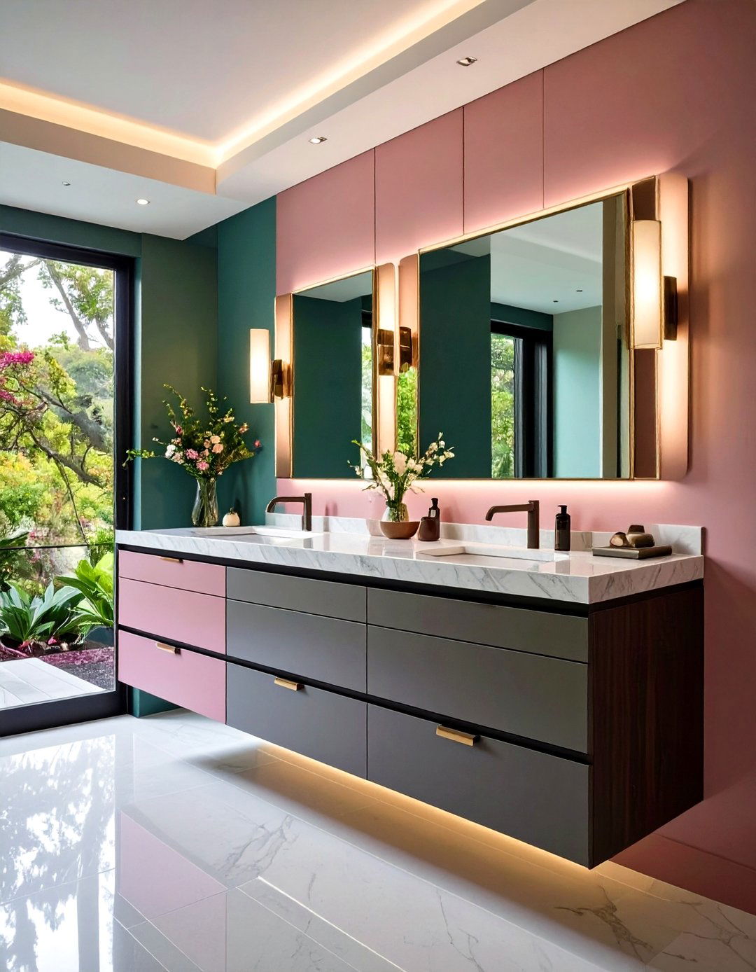 Wall to Wall Floating Vanity Gives Boutique Hotel Luxury - 20 Floating Vanity Bathroom Ideas