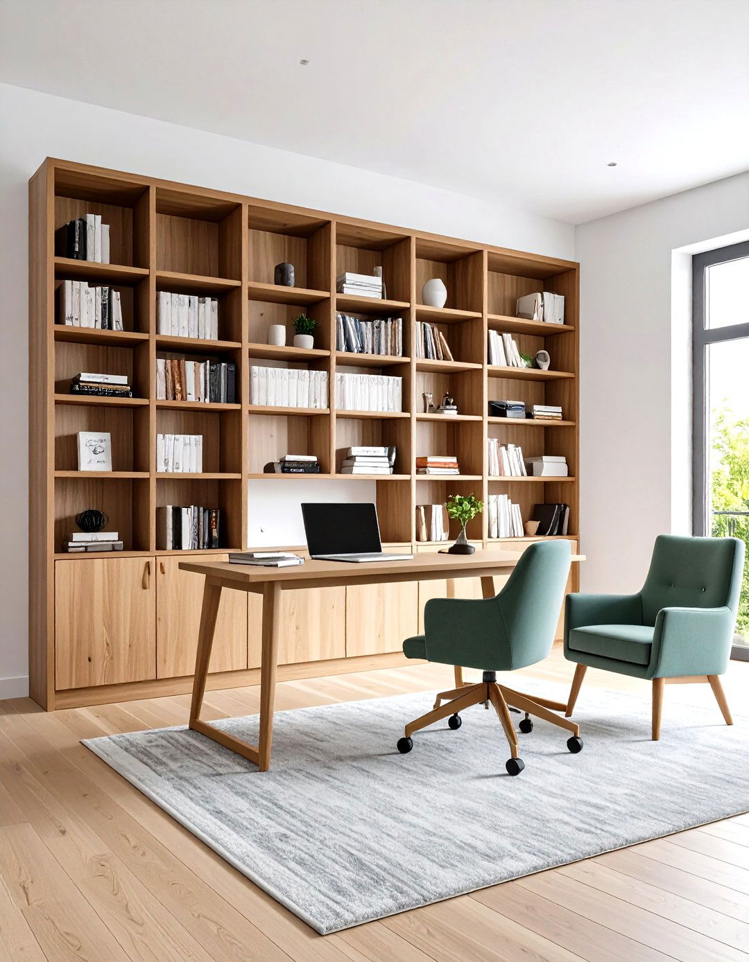Wall to Wall Library Built In Desk - 20 Built-in Desk Ideas
