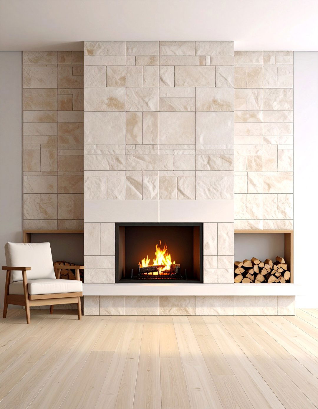 Wall to Wall Tiled Fireplace Feature - 20 Two-story Fireplace Ideas