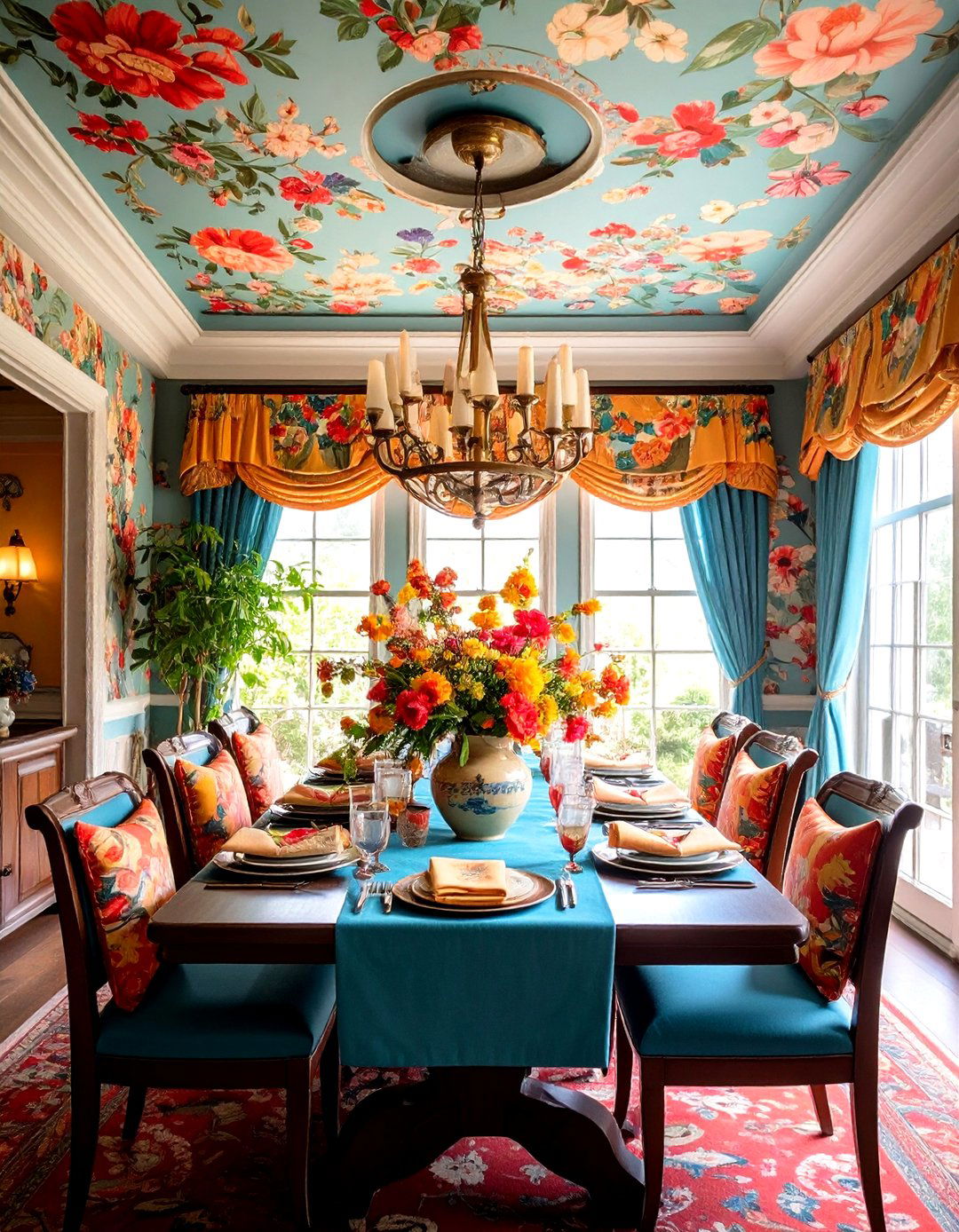 Wallpaper Dining Room Ceiling Delivers Surprise Pattern - 20 Dining Room Ceiling Ideas