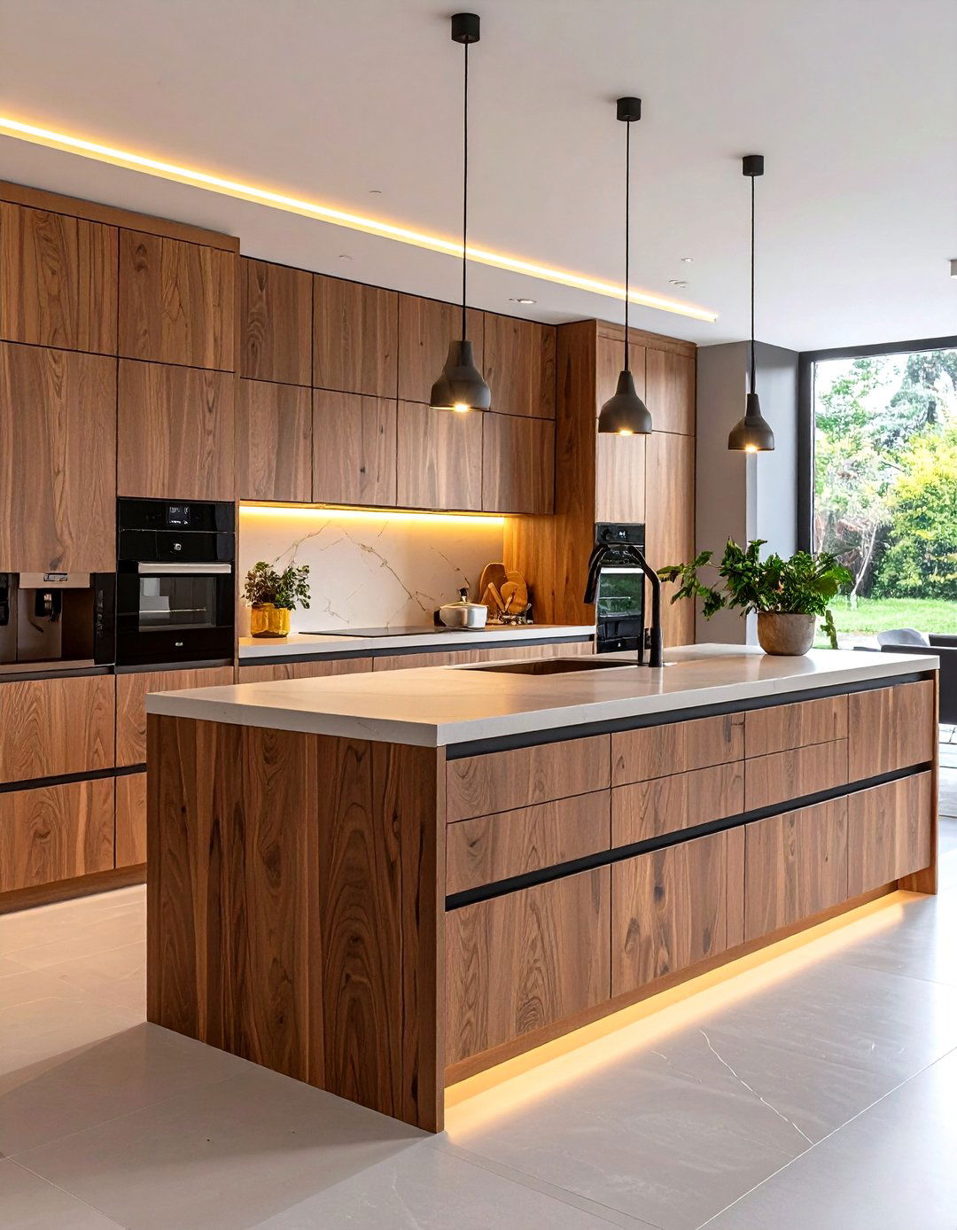 Walnut Brown Handleless Contemporary - 20 Brown Kitchen Cabinets Ideas