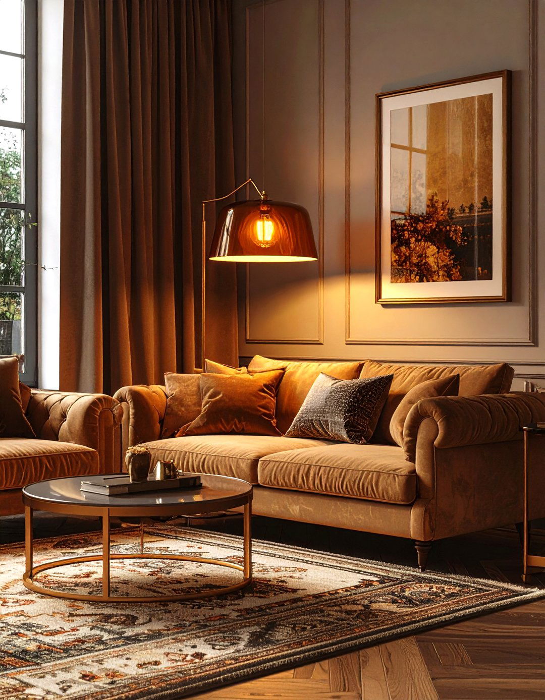 Warm Brass Lighting Fixtures for Fall Ambiance - 20 Fall Living Room Ideas