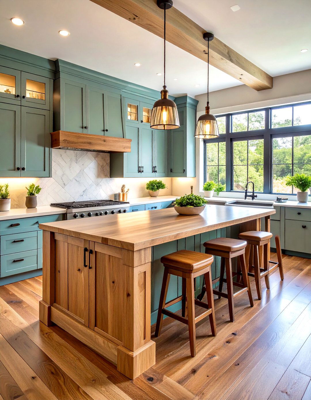 Warm Butcher Block Waterfall Kitchen Island for Farmhouse Charm - 20 Waterfall Kitchen Island Ideas