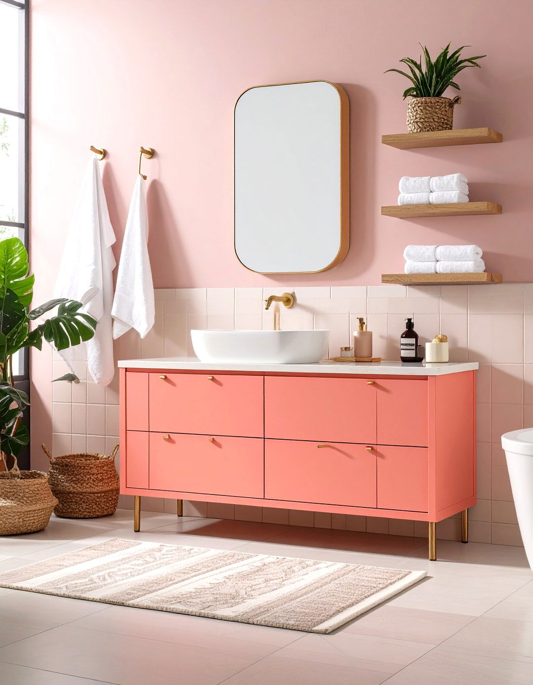 Warm Color Palette Bathroom with Peachy Coral and Warm Beige - 20 Warm Color Palettes for Every Room in the House