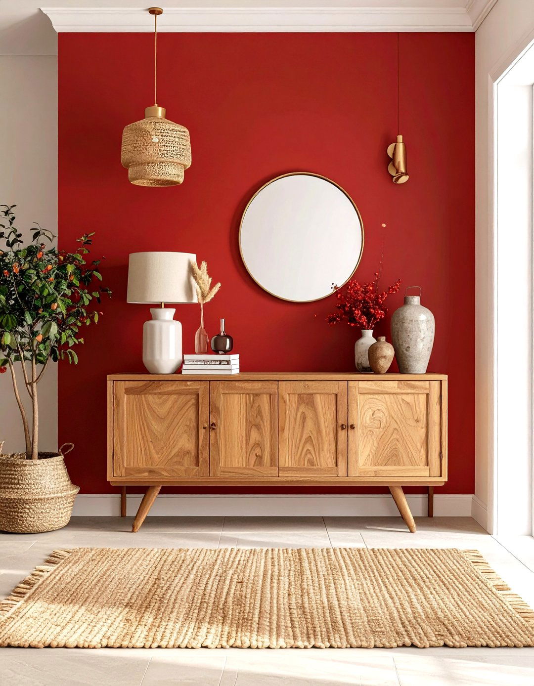 Warm Color Palette Entryway with Rust Red and Natural Wood - 20 Warm Color Palettes for Every Room in the House