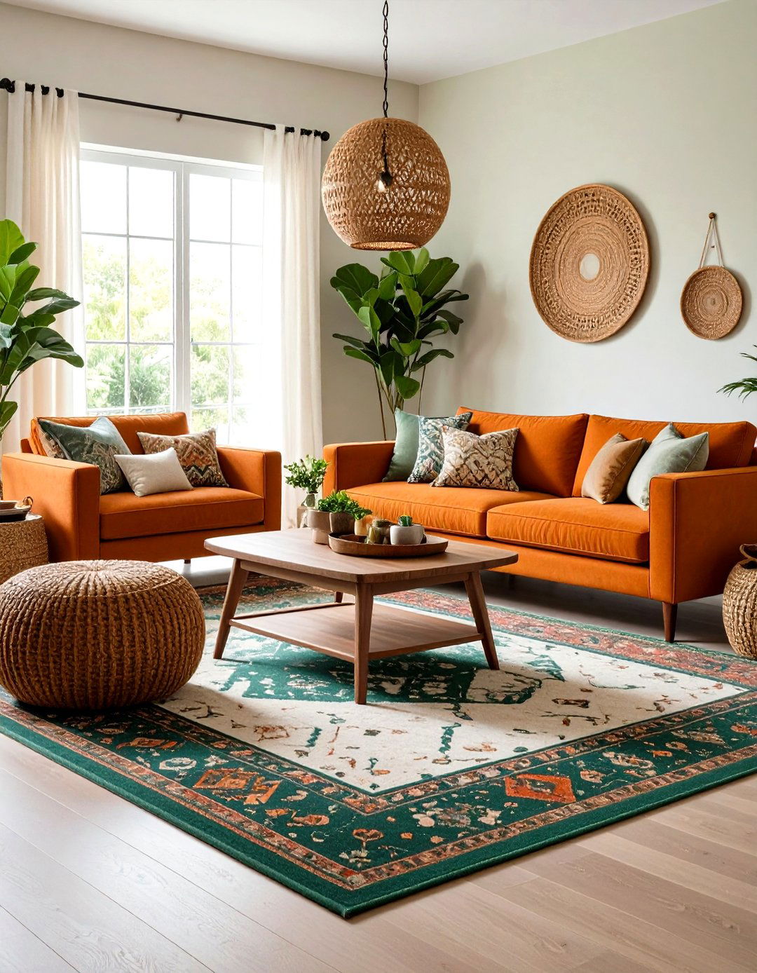 Warm Color Palette Family Room with Burnt Orange and Forest Green - 20 Warm Color Palettes for Every Room in the House