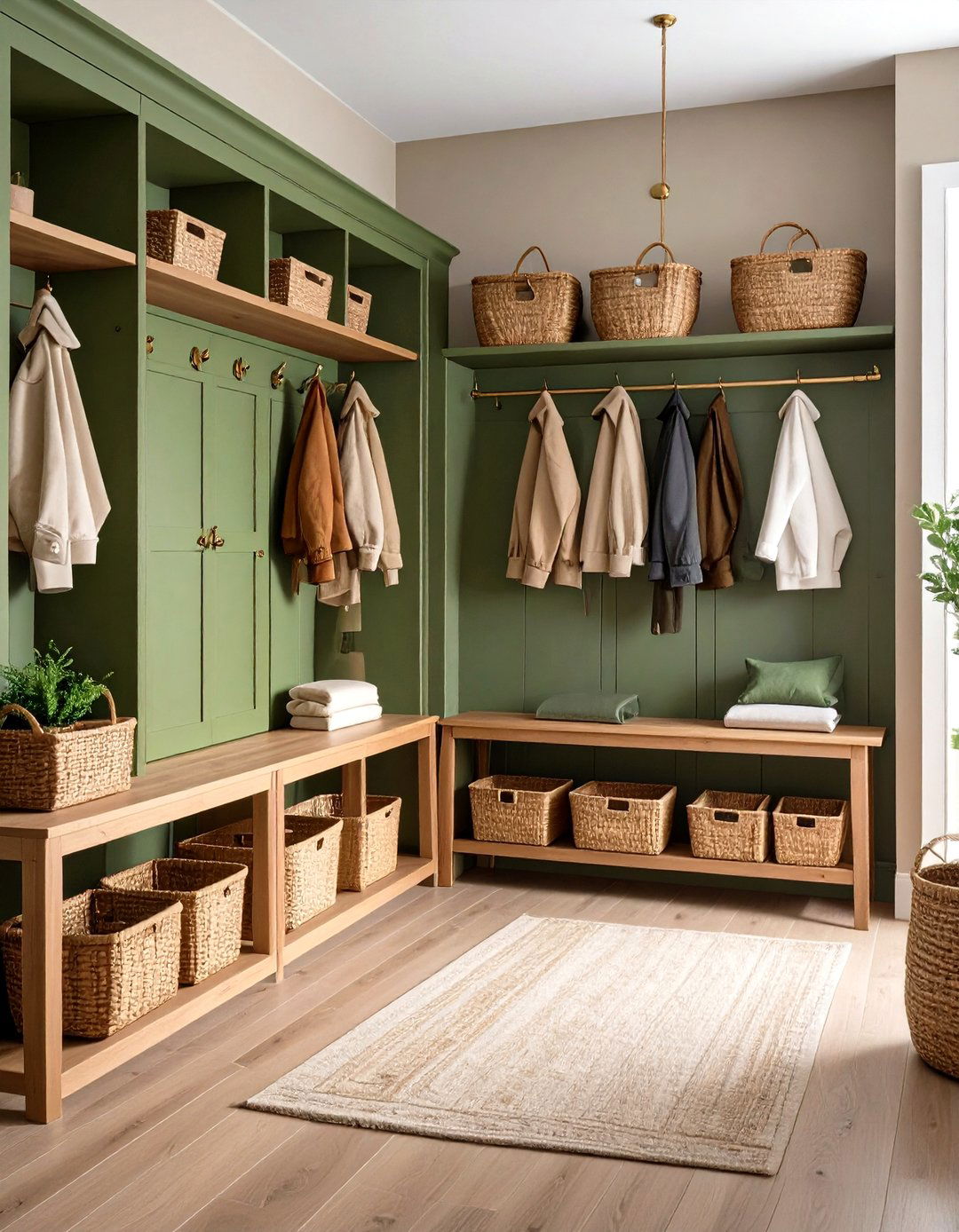 Warm Color Palette Mud Room with Olive Green and Cream - 20 Warm Color Palettes for Every Room in the House