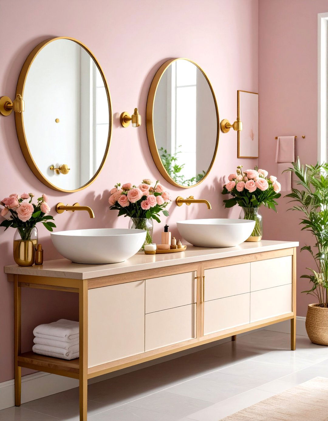 Warm Color Palette Powder Room with Mauve and Golden Brass - 20 Warm Color Palettes for Every Room in the House
