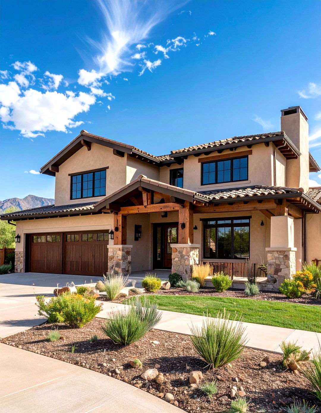 Warm Cream Stucco with Dark Brown Timber Accents House Exterior - 20 Cream and Brown House Exterior Ideas